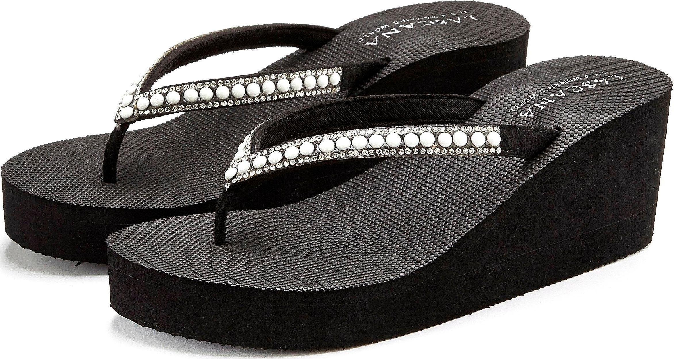 Image of LASCANA Badezehentrenner "Sandale, Badeschuh, Pantolette, Badelatsche, Flip Flop" Zehentrenner mit Keilabsatz und Perlen VEGAN