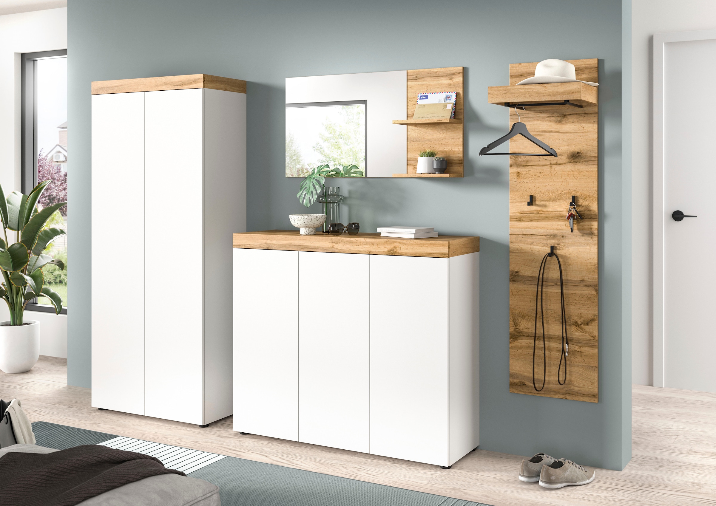 GOODproduct Ensemble de vestiaires »MAMBO, TOPSELLER!, 2-teilige Kombination, stehend & hängend montierbar« bestehend aus: Kommode, Spiegel, 2 cuis tlg.