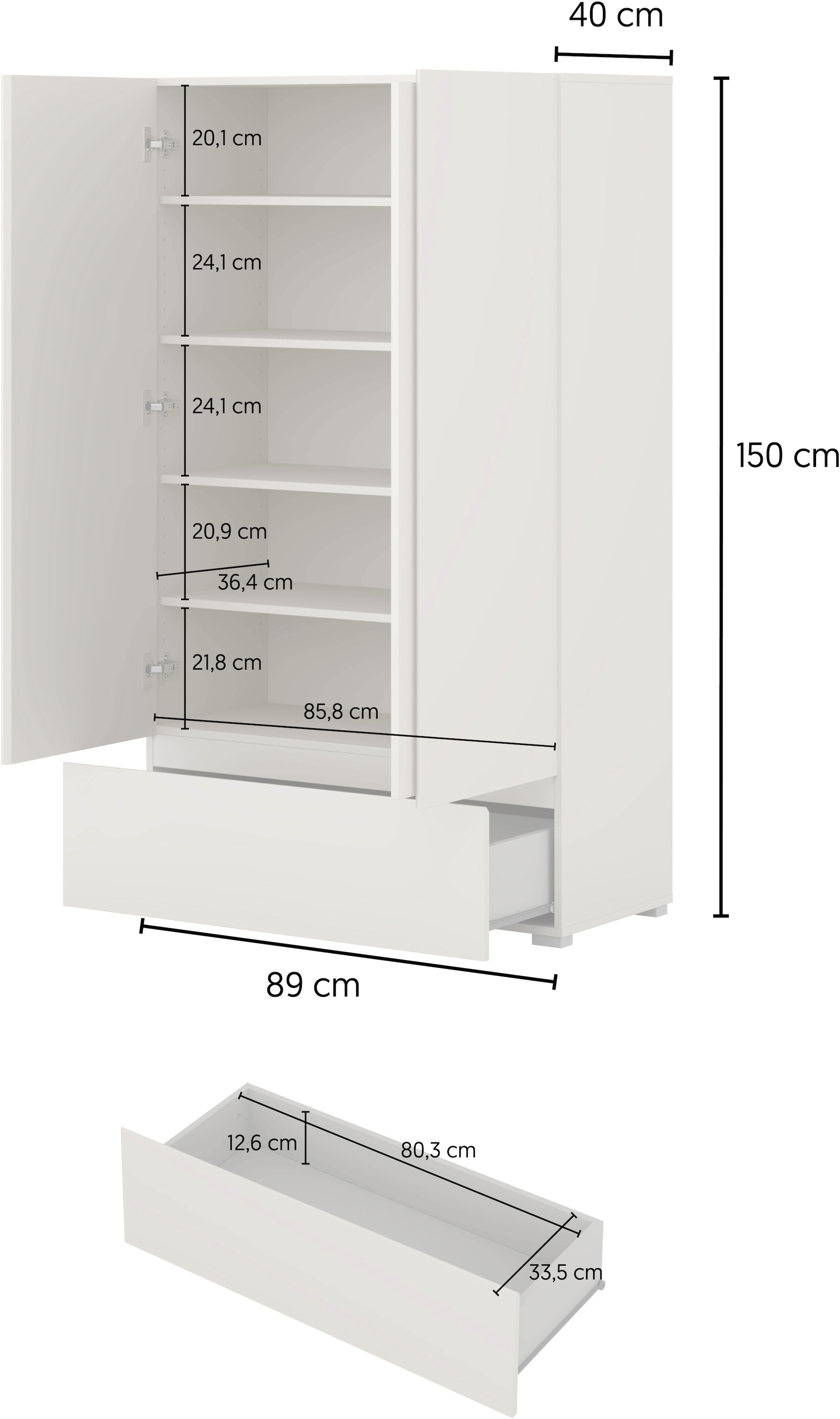 GOODproduct Armoire multi-usages »Metric,Breite 89 cm, Highboard, Universalschrank, Garderobe« armoire à linge avec beaucoup de rangement, étagères réglables