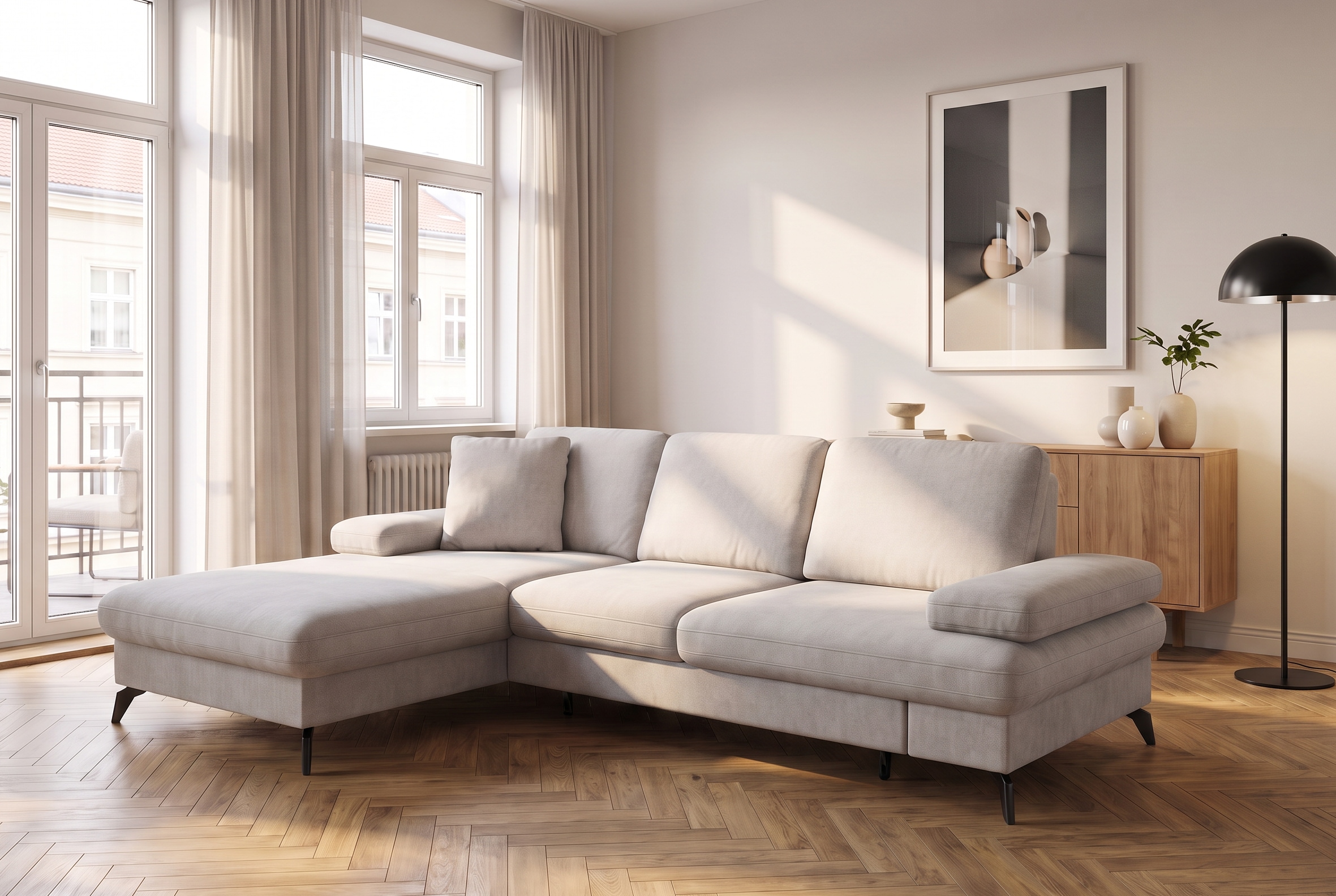 Image of sit&more Ecksofa "Morris L-Form" mit Schlaffunktion, XXL-Sitzfläche, Armteilverstellung & Zierkissen