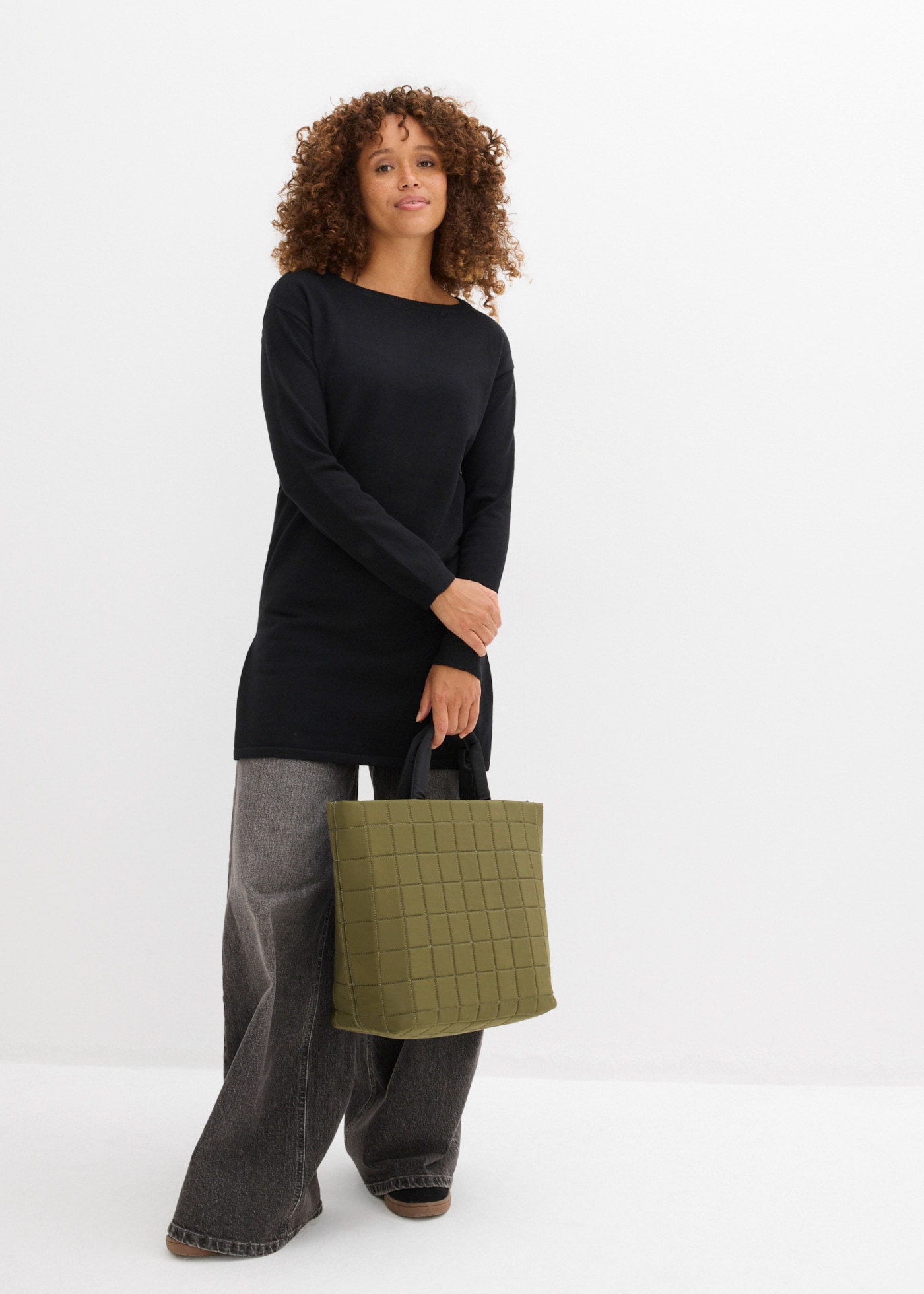 bonprix Longpullover lässig geschnitten, aus Baumwolle, Polyester und Polyamid