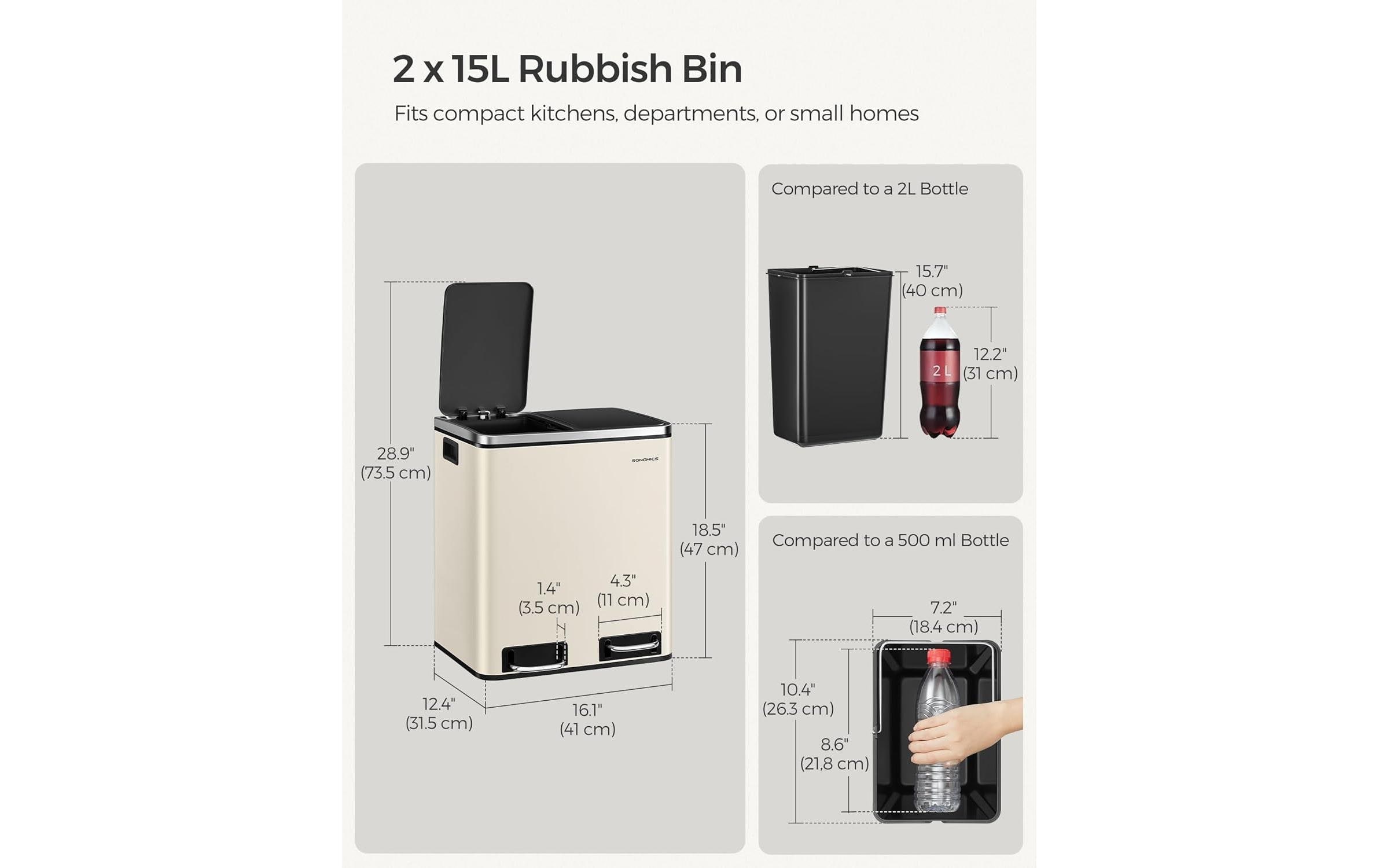 SONGMICS Mülleimer »30 l« 2 Behälter