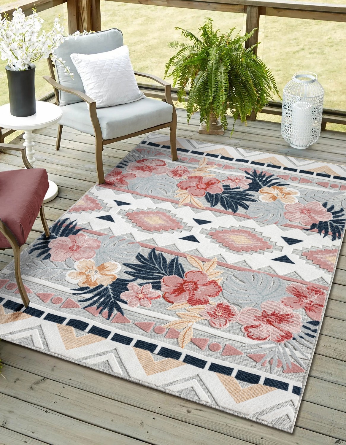 Image of Myflair Möbel & Accessoires Outdoorteppich "Lotus, LAGERRÄUMUNG" rechteckig 8 mm Höhe florales Design, Blumen Motiv, Outdoor geeignet, Balkon, Terrasse