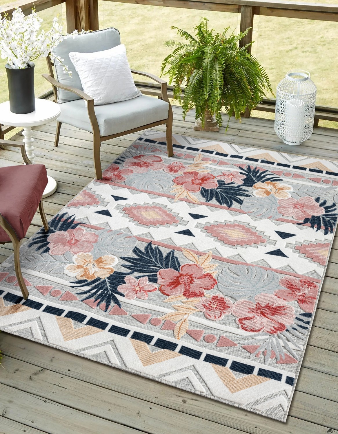 Image of Myflair Möbel & Accessoires Teppich "Lotus, LAGERRÄUMUNG" rechteckig 8 mm Höhe florales Design, Blumen Motiv, Outdoor geeignet, Balkon, Terrasse