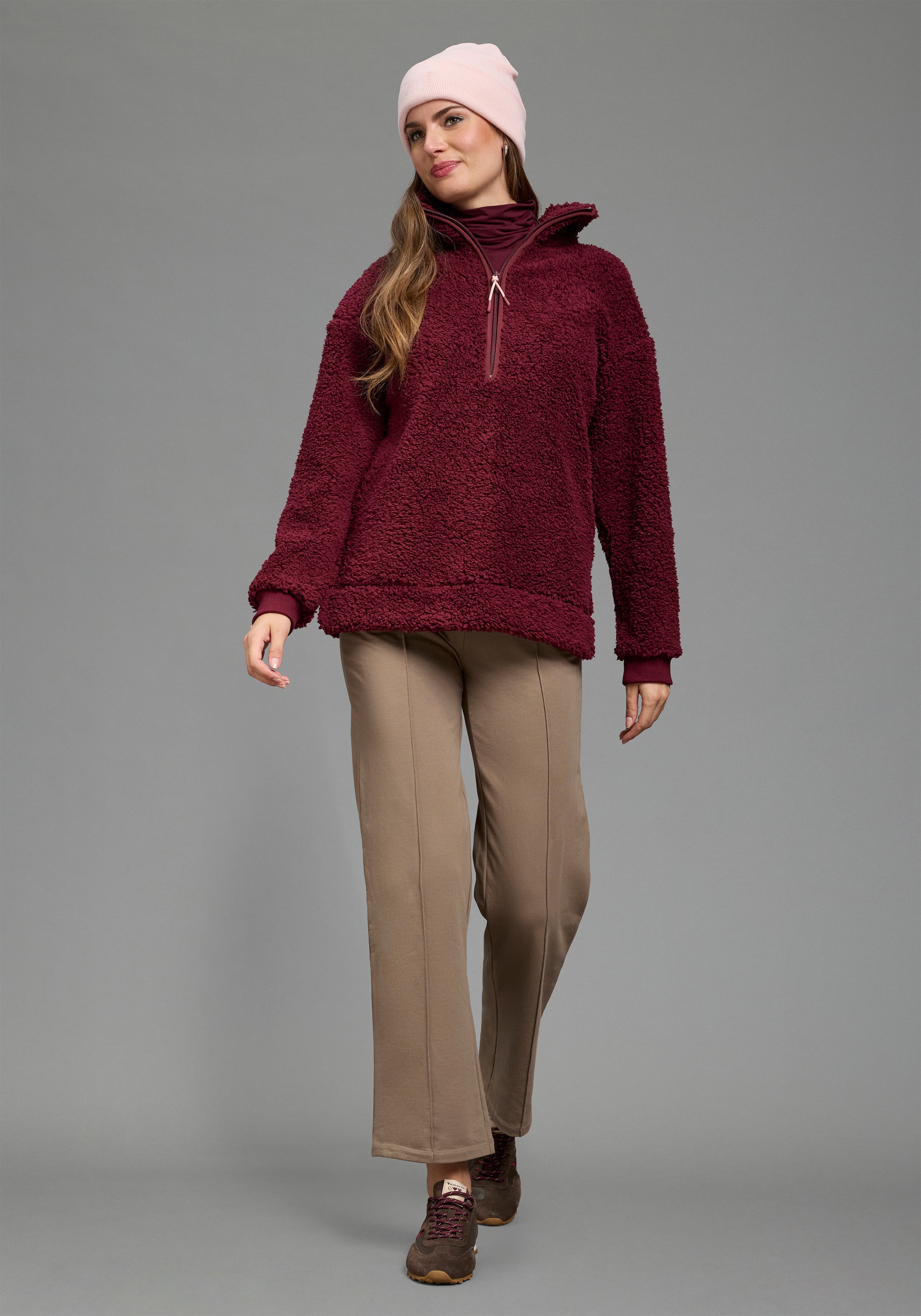 Laura Scott Fleecepullover, 1 aus kuscheligem Teddyfleece mit Troyerkragen und Reissverschluss
