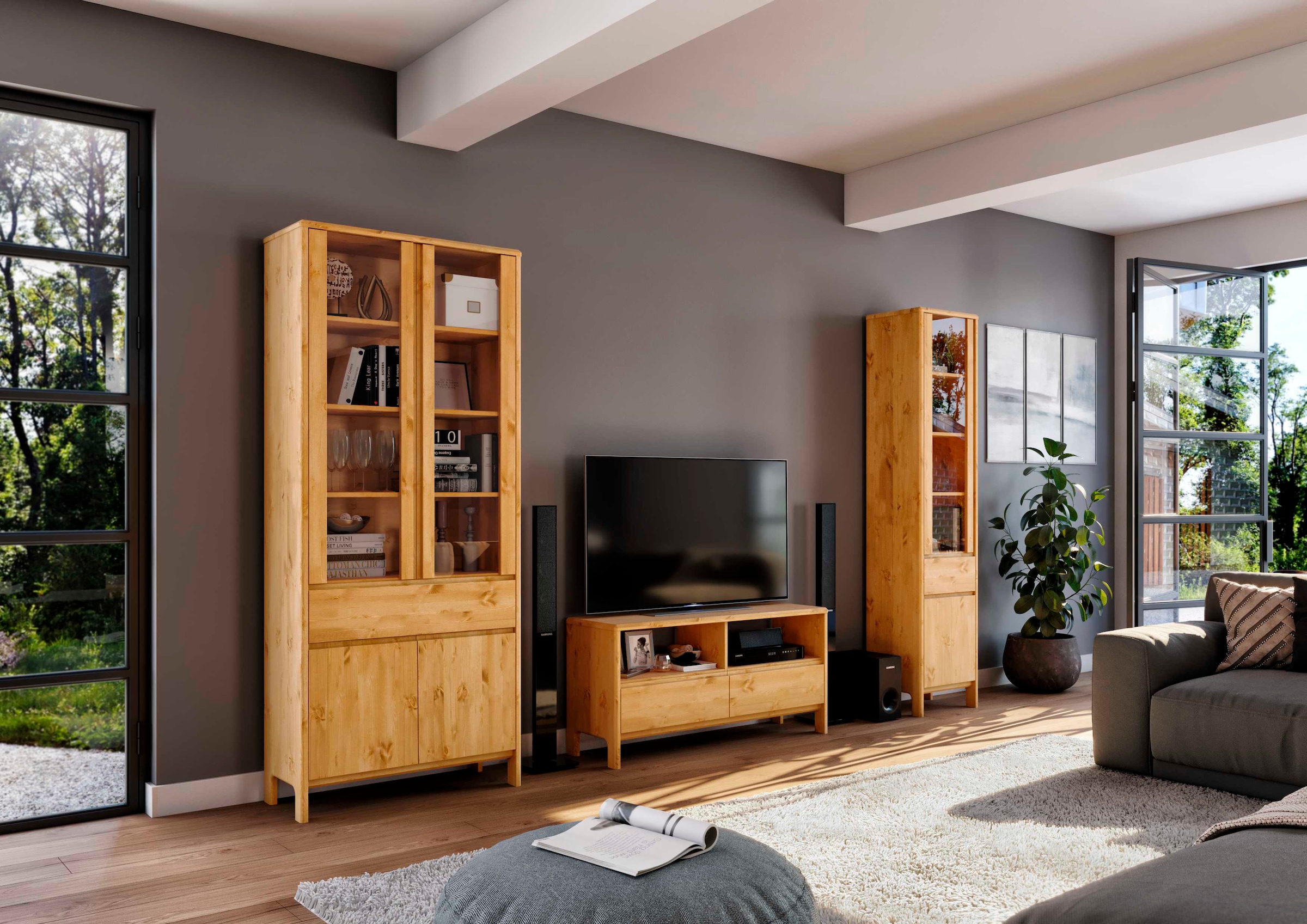 Home affaire TV-Schrank »Luven«, aus Massivholz, Breite 114 cm, 2 Schubladen und 2 offenen Fächer