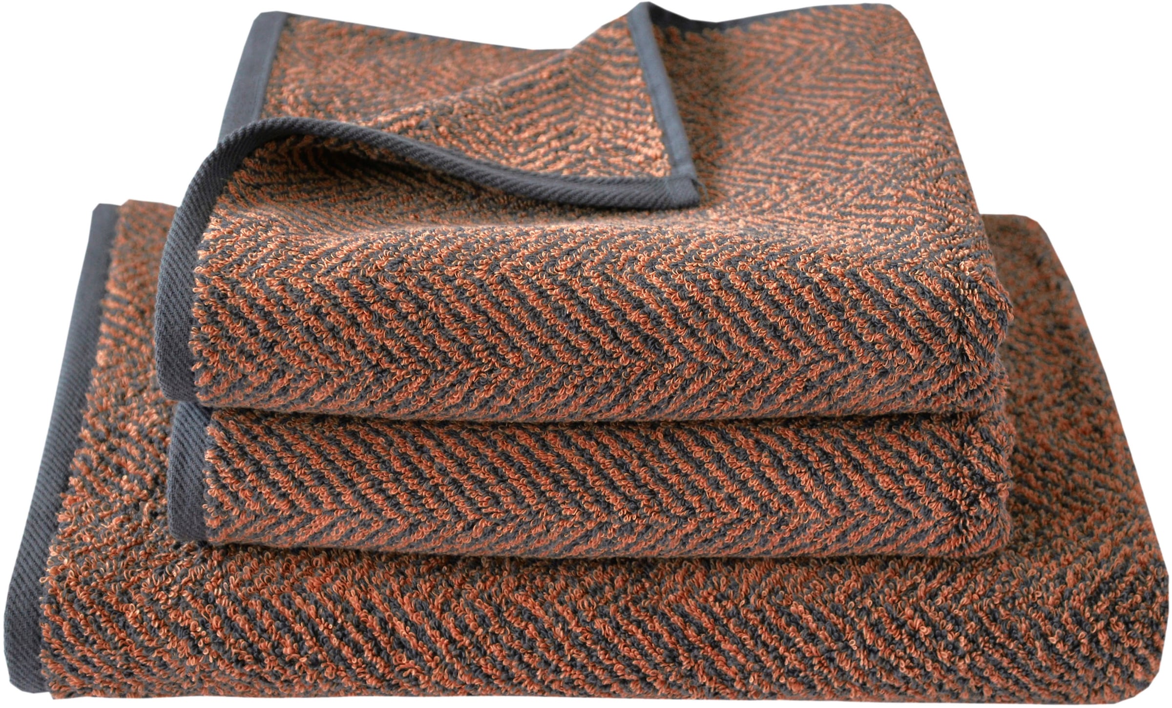 Image of Dyckhoff Handtuch Set "Golden Shades Herringbone" Set 3 Stk. Walkfrottier mit Fischgrät-Muster; 2 Handtücher (50x100cm), 1 Duschtuch (70x140cm)
