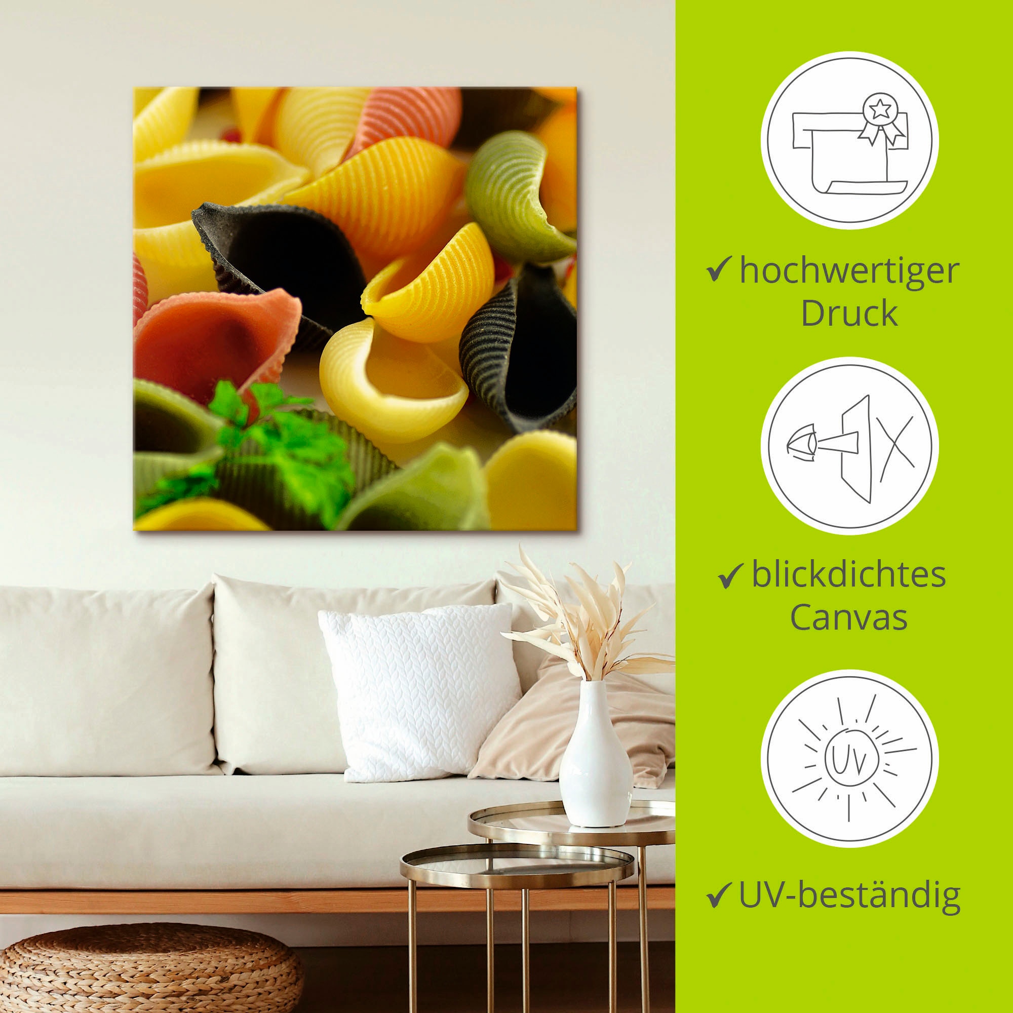 Artland Wandbild »Bunte Pasta«, Getreide, (1 St.), als Leinwandbild, Poster in verschied. Grössen