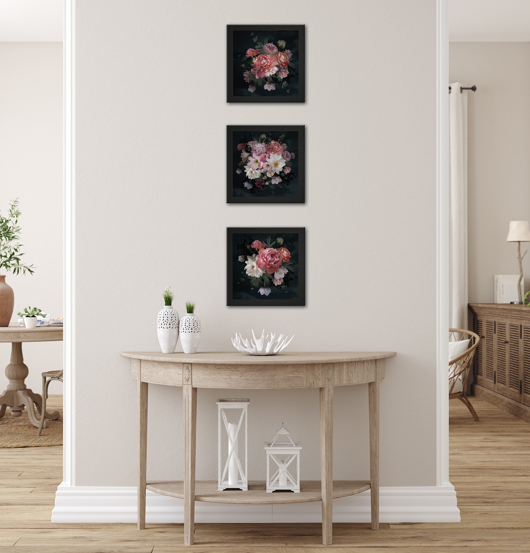 Bönninghoff Bild mit Rahmen »3er-Set gerahmte Bilder BLUMEN 3x23x23 cm – Deko modern« Blumen Set, 1 Stk. tlg. mehrteiliges Bilder-Set, harmonisch aufeinander abgestimmt