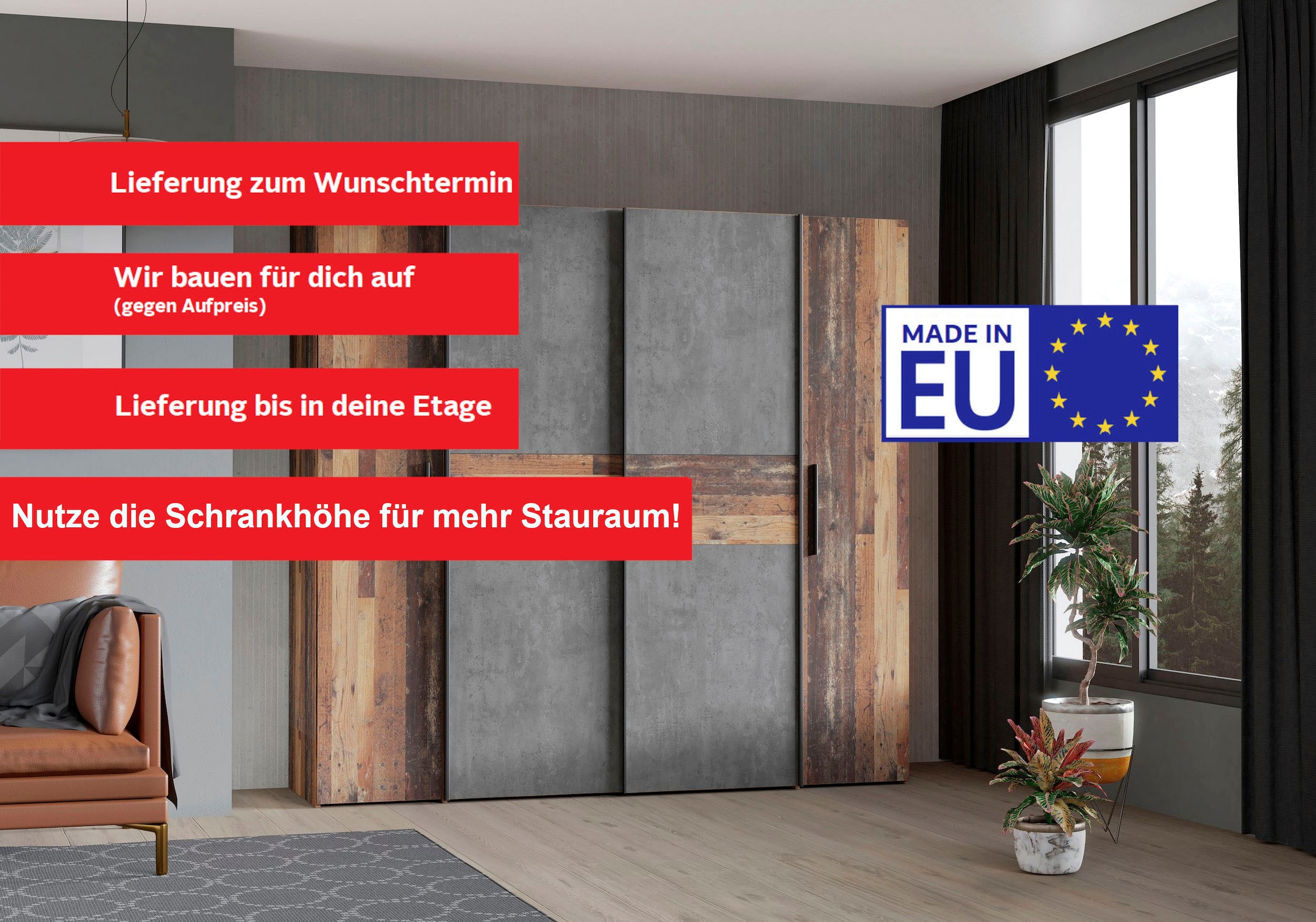 FORTE Kleiderschrank »Kalixtus, Made in Europe« B/H/T ca. 200x190x60 cm, 2 Schiebetüren, 2 Drehtüren, 8 Einlegeböden,  Kombination aus Dreh- und Schwebetüren, mehrere Farben