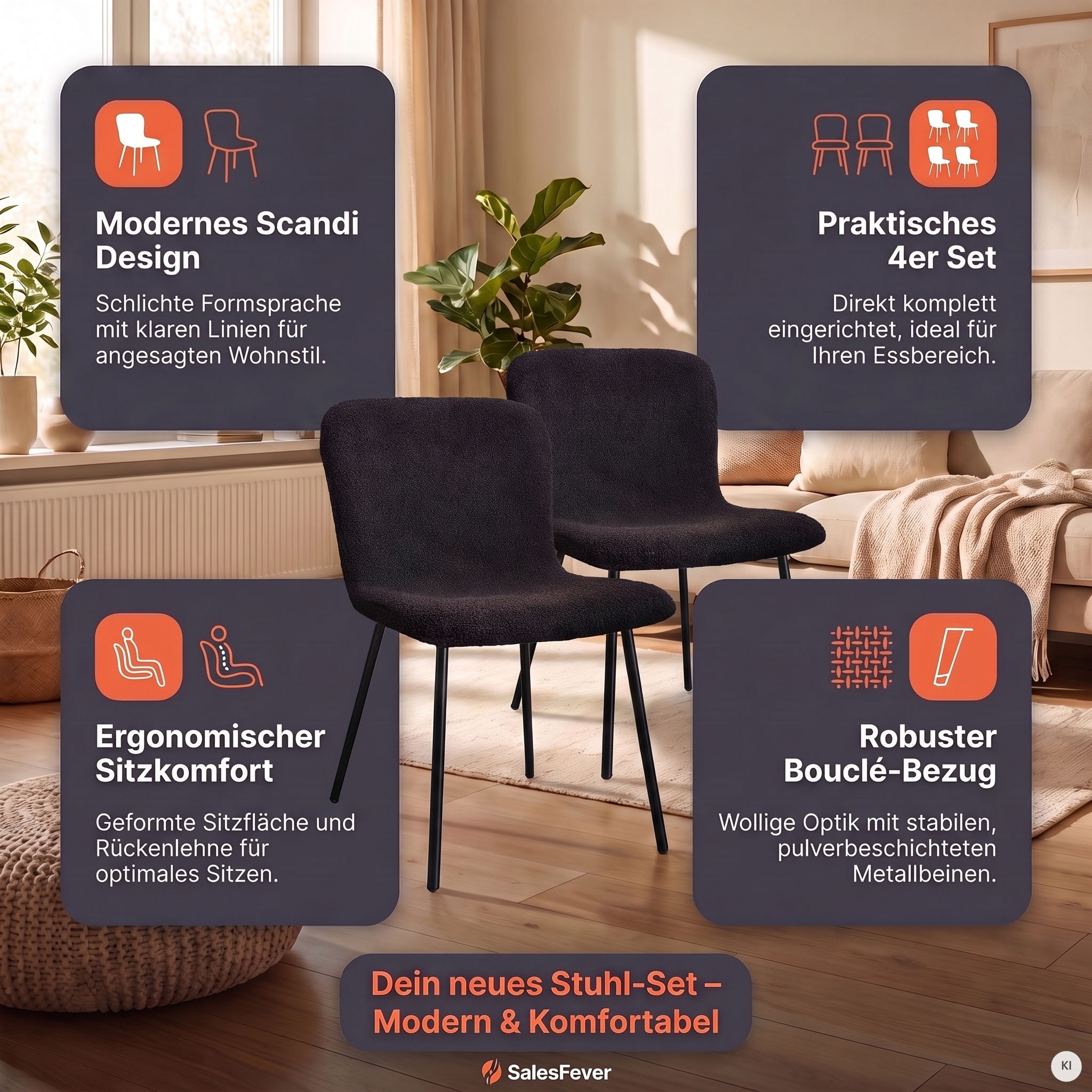 SalesFever 4-Fussstuhl »Esszimmerstuhl - stilvolles Set« (Set) 4 Stk.Ergonomisches 4er-Set für optimalen Sitzkomfort