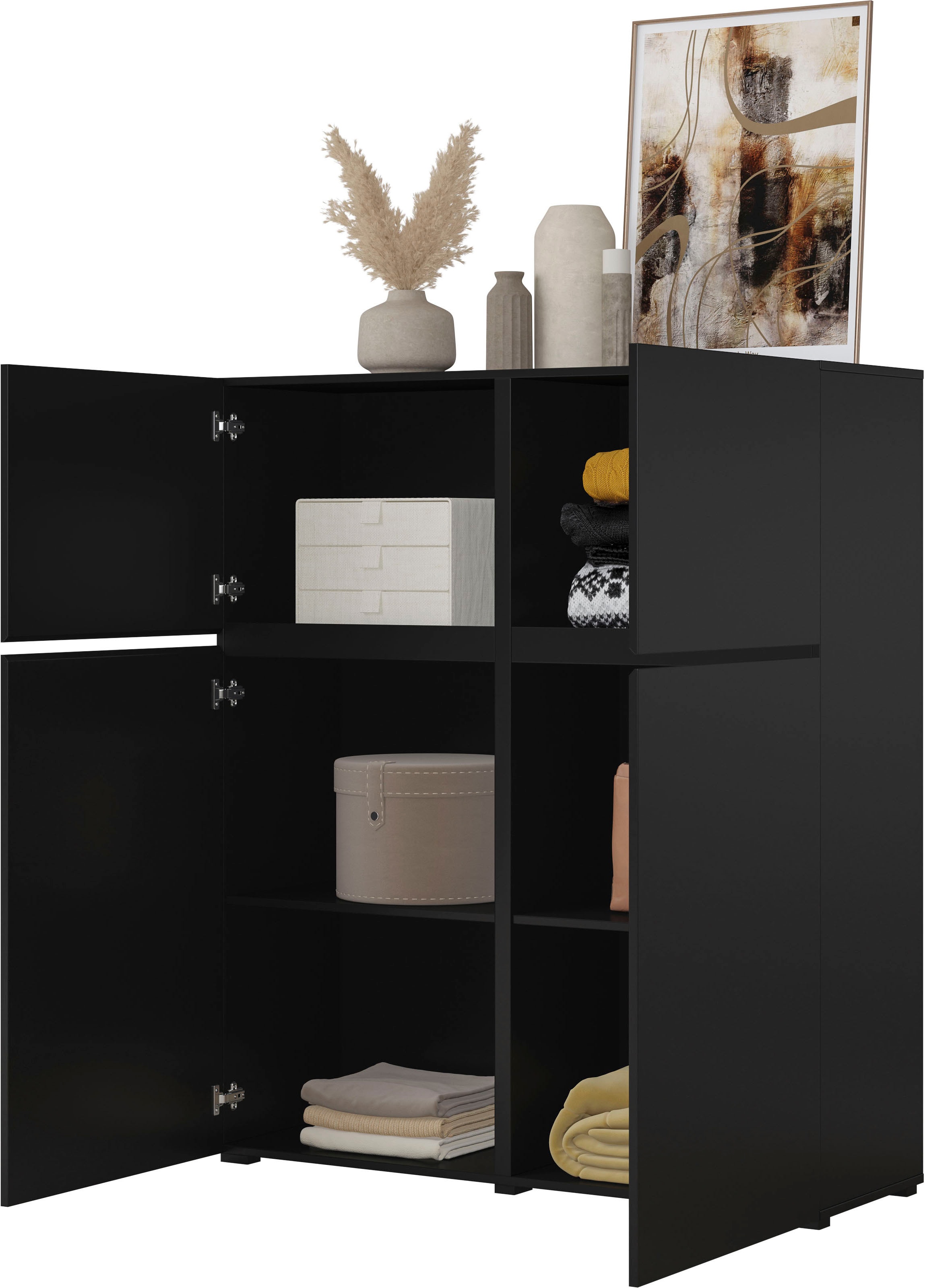 GOODproduct Highboard »Cross, moderne grifflose Hochkommode mit 4 Türen,Türkommode« Hochschrank, Höhe 139 cm mit viel Stauraum, Einlegeböden verstellbar
