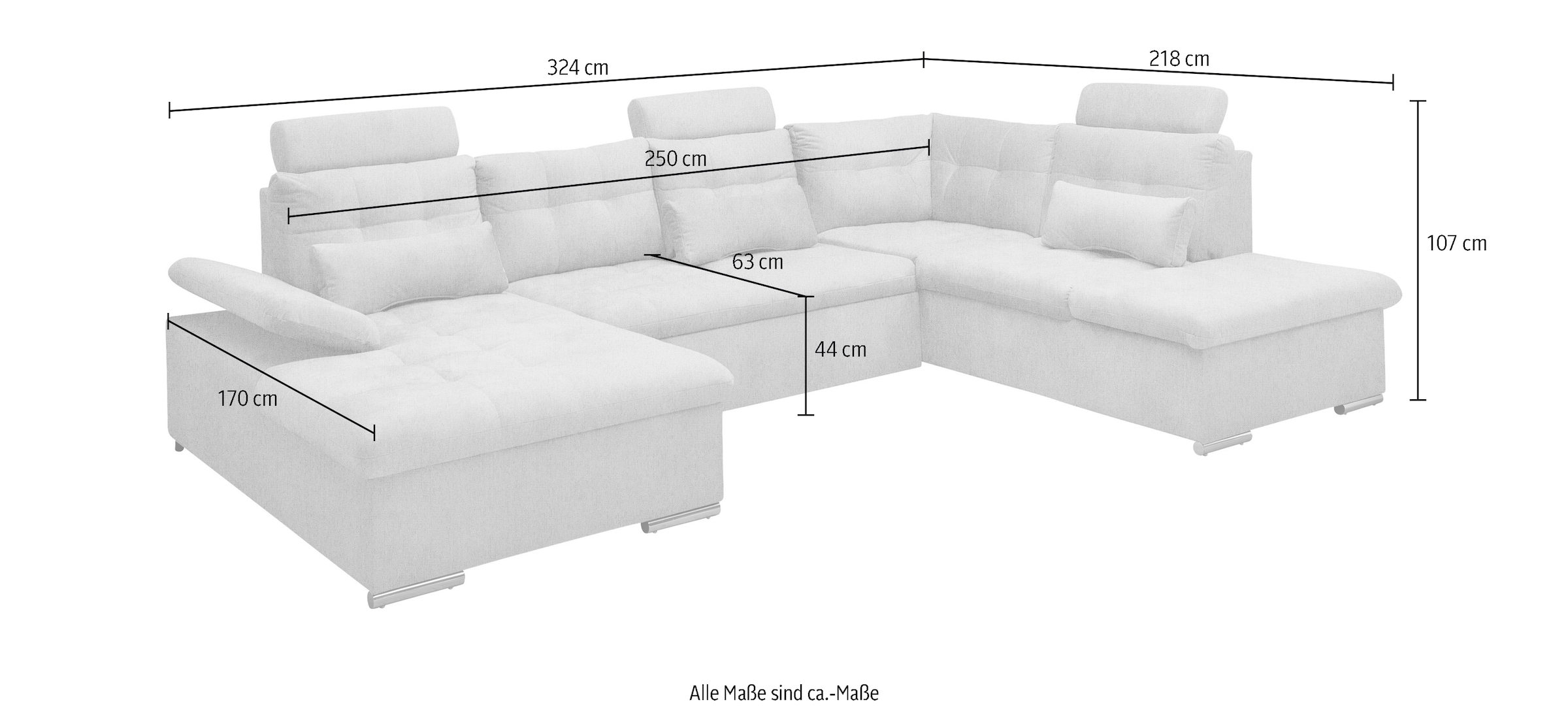 ED EXCITING DESIGN Wohnlandschaft Jakarta, mit Bettfunktion, Bettkasten, Kopfstützen, Nierenkissen