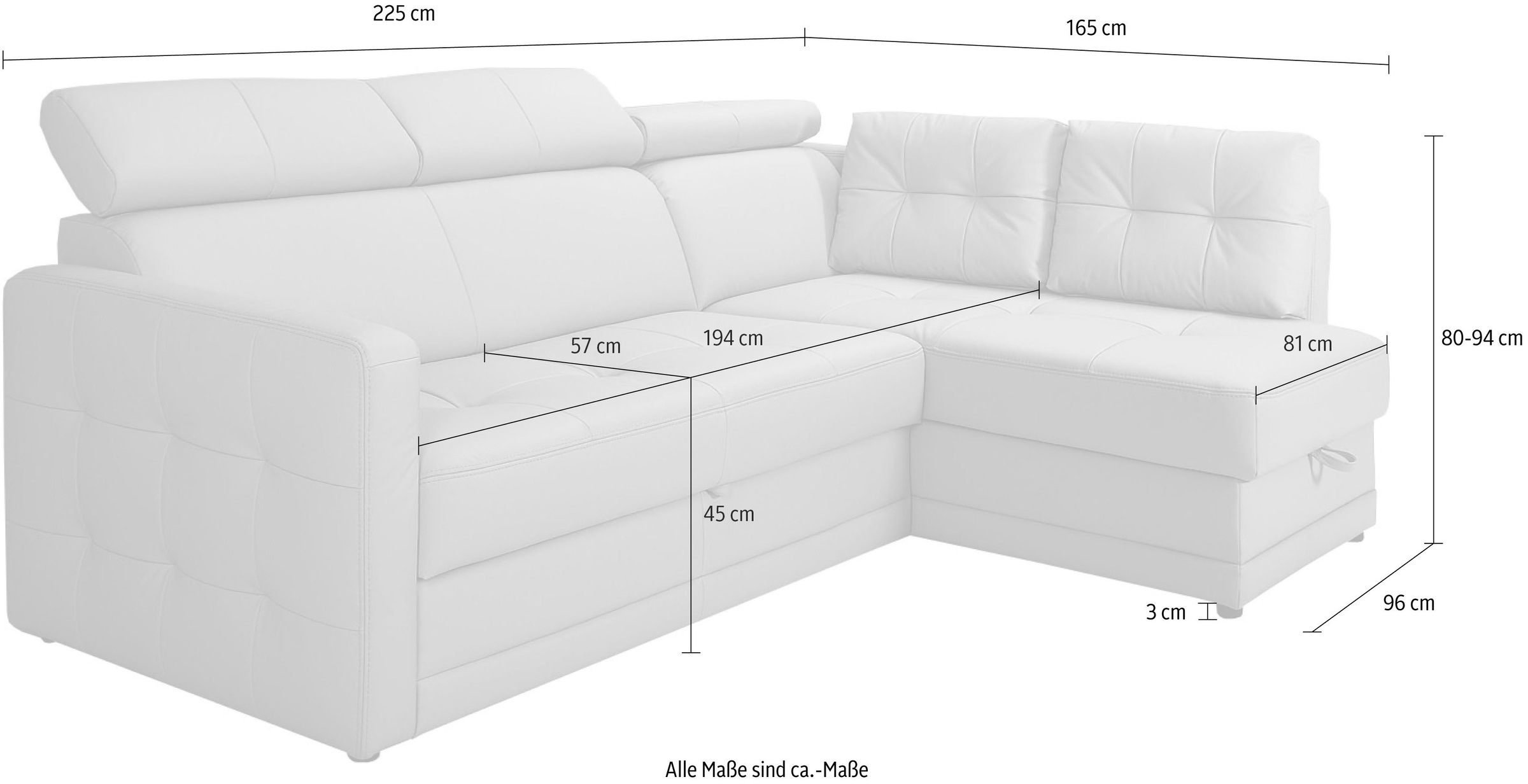 exxpo - sofa fashion Canapé d'angle »Arles, Federkern, OTTOs Choice, zeitlos, Breite 225cm, L-Form« wahlweise mit Bettfunktion und Bettkasten, inkl. Kopfteilverstellung