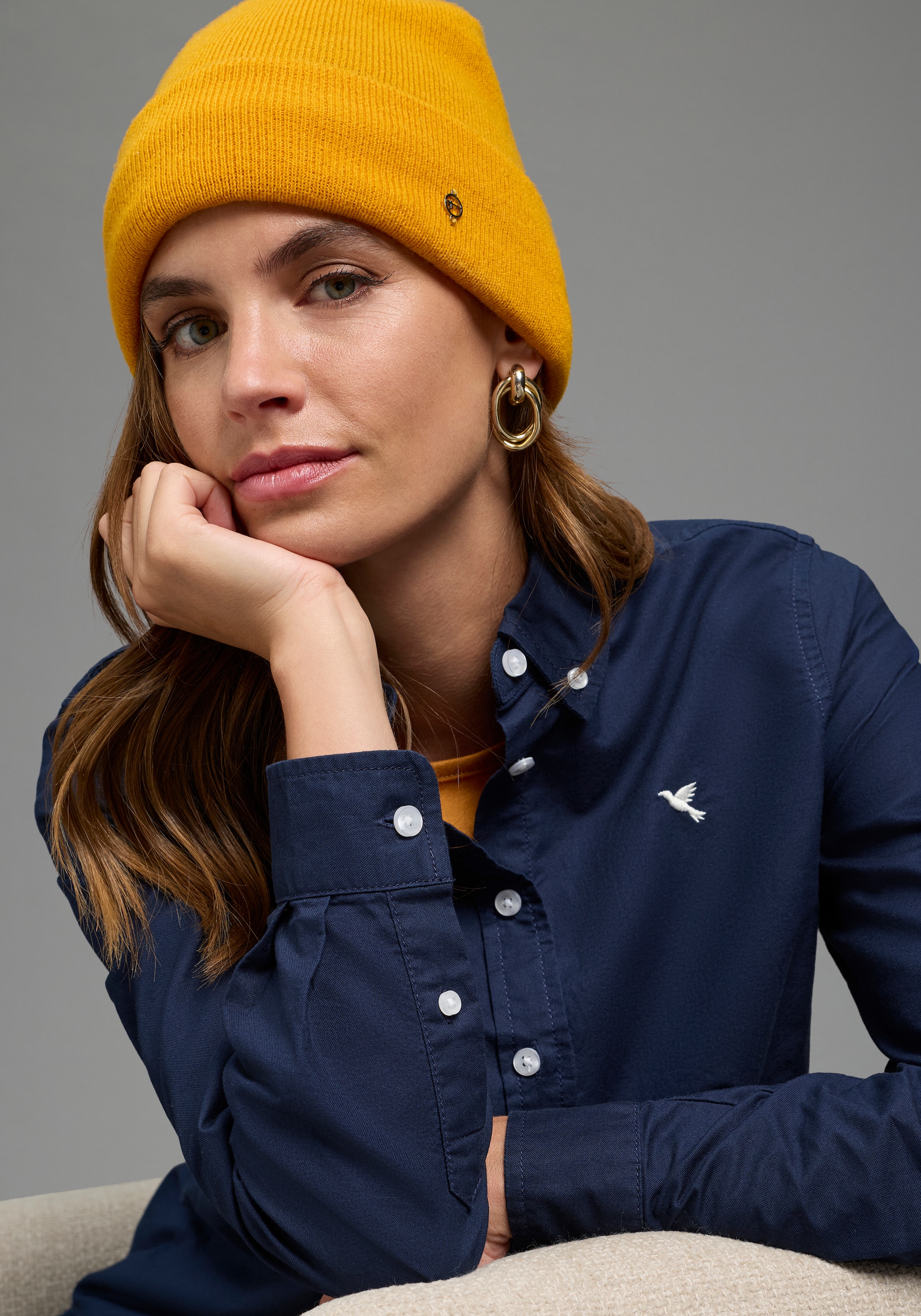 Laura Scott Blouse classique style basique, en coton, uni, avec boutons, avec label de marque