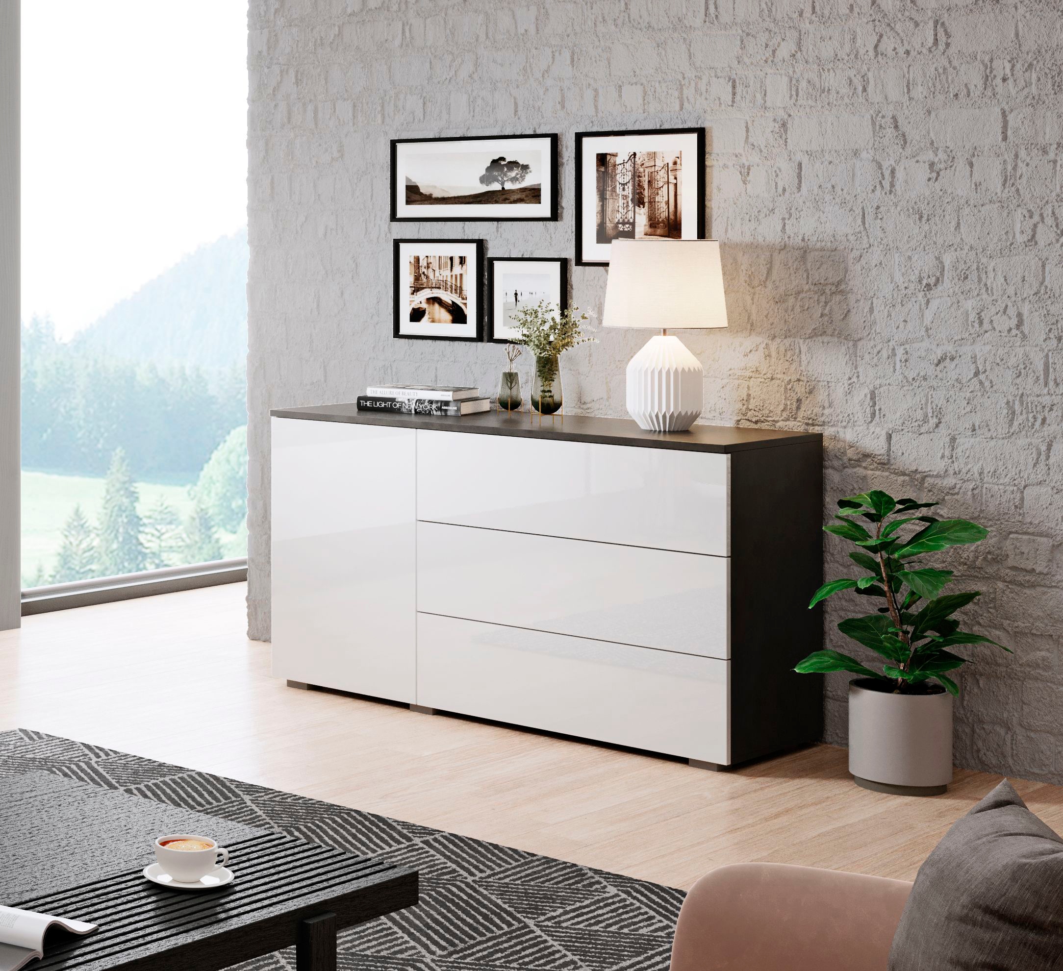 GOODproduct Buffet »PARIS« 1 cuis tlg. commode moderne sans poignées de 110 cm de large, polyvalente
