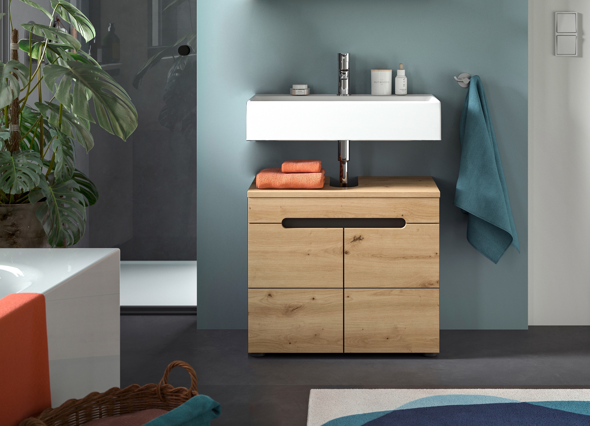 INOSIGN Waschbeckenunterschrank »REHAT, Breite 63 cm, 2 Türen, Einlegeboden, mit Siphonausschnitt« Soft-Close-Funktion, eingefasste Griffaussparung in der Front