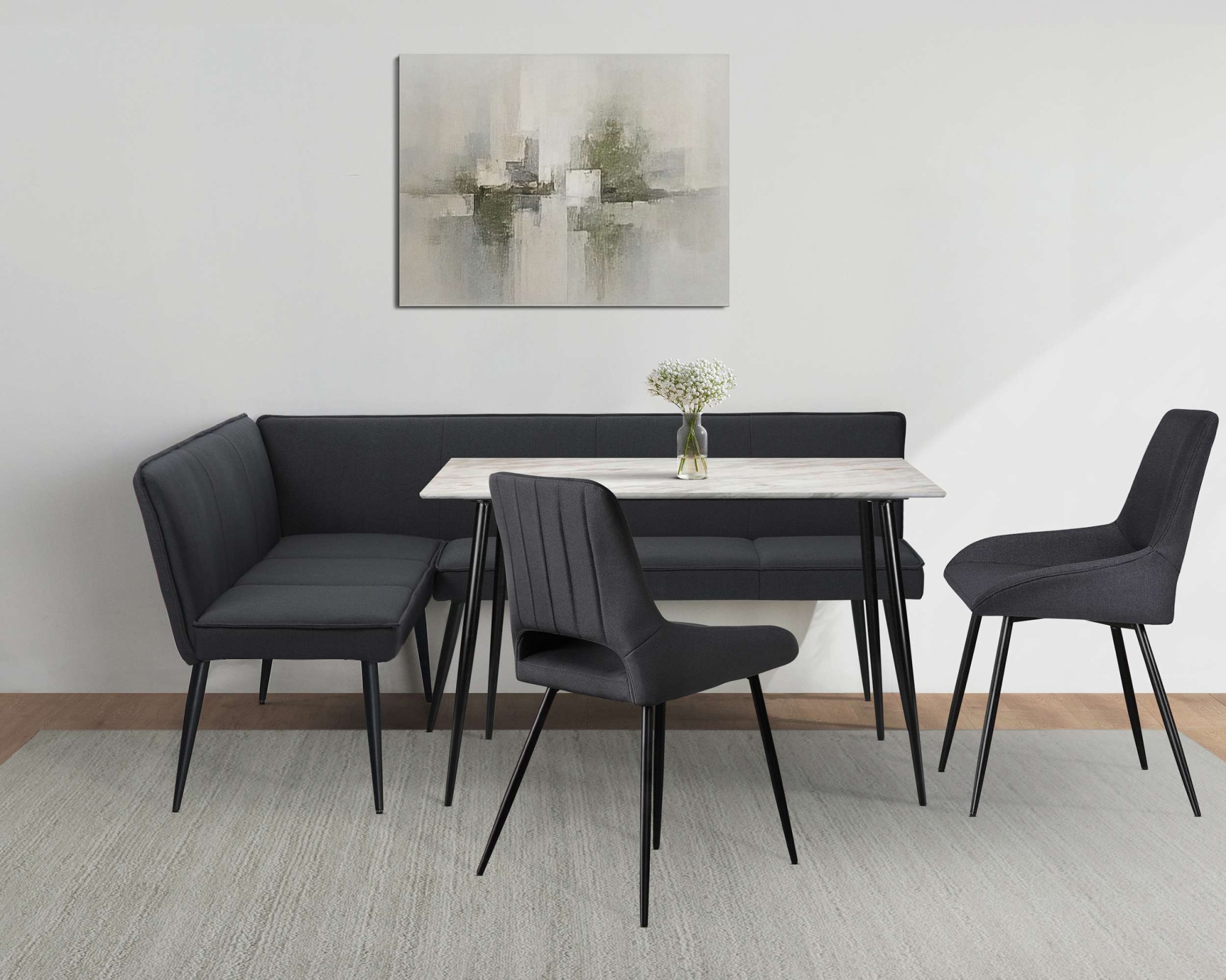 GOODproduct Eckbankgruppe »Danny/Ianna/Derrek« Set, Eckbankgruppe mit Tisch, Eckbank, Stühle, 4 tlg. Sitzgruppe, Eckbank und Stühle bequem gepolstert, Tisch 120x80 cm