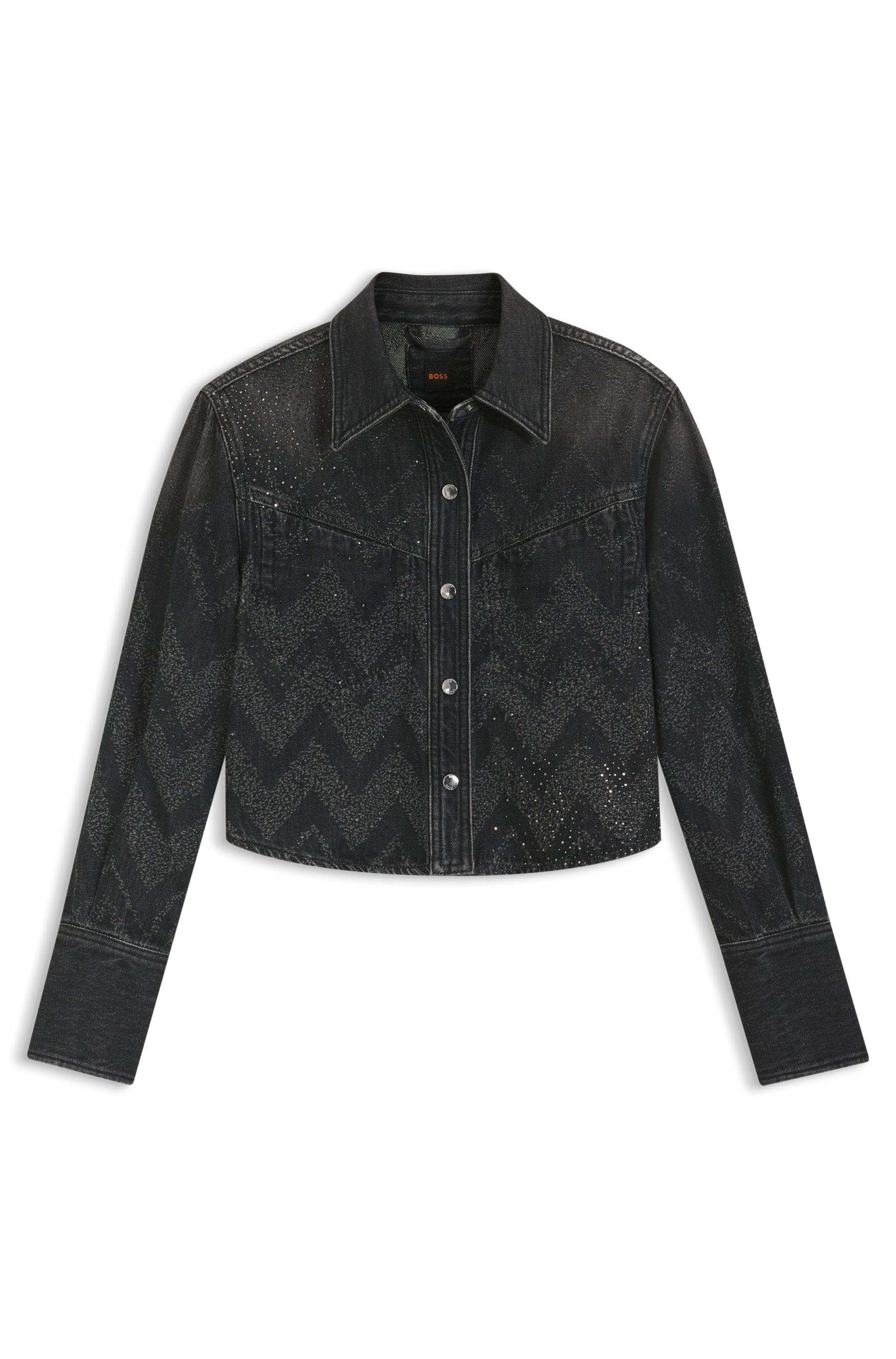 BOSS ORANGE Hemdbluse »SHIRT LS 1.0 Premium Damenmode« in verkürzter Länge, mit Lasertextur