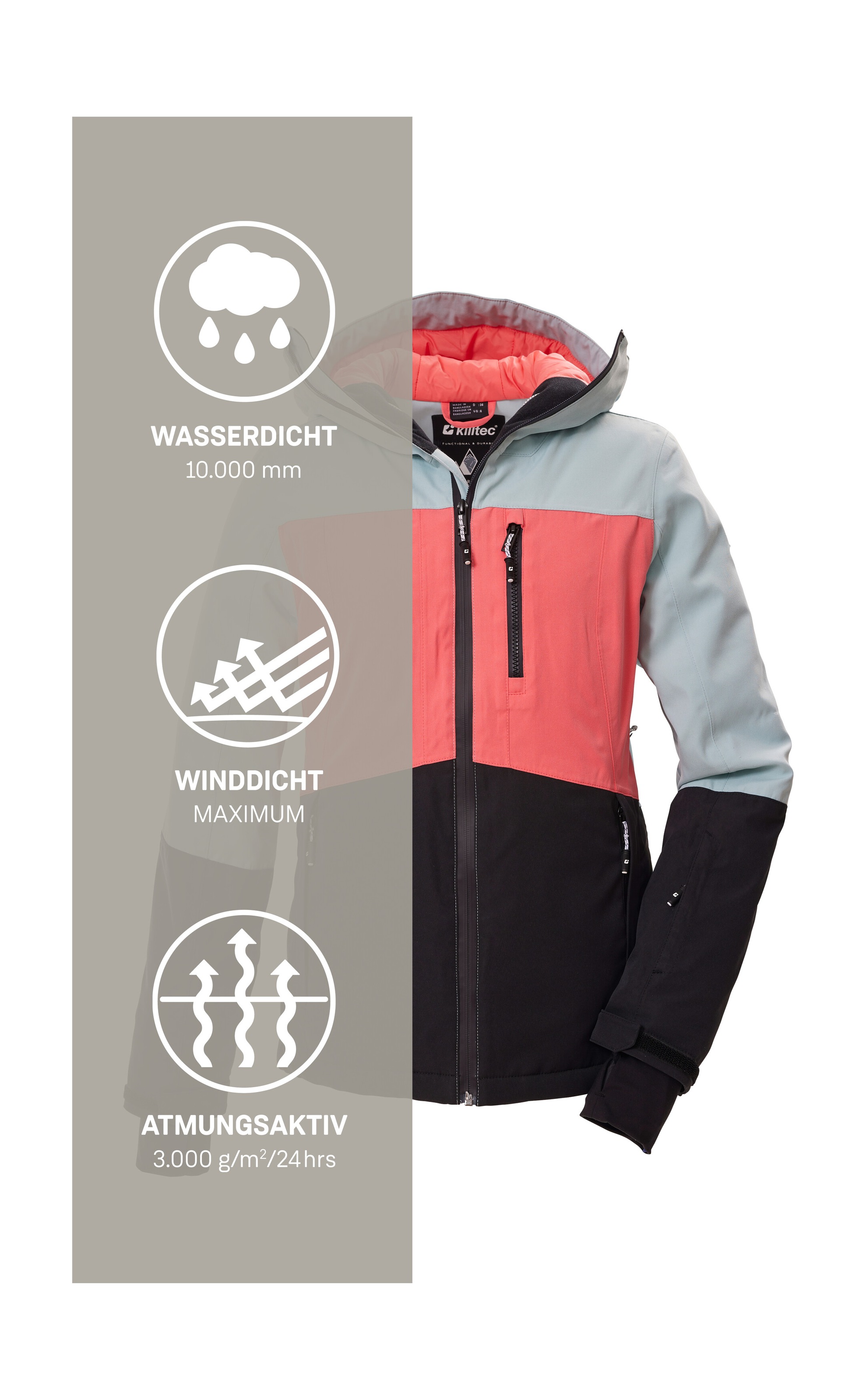 Killtec Veste de ski »KSW 277 WMN SKI JCKT« Veste femme imperméable avec pare-neige, réglable et respirante