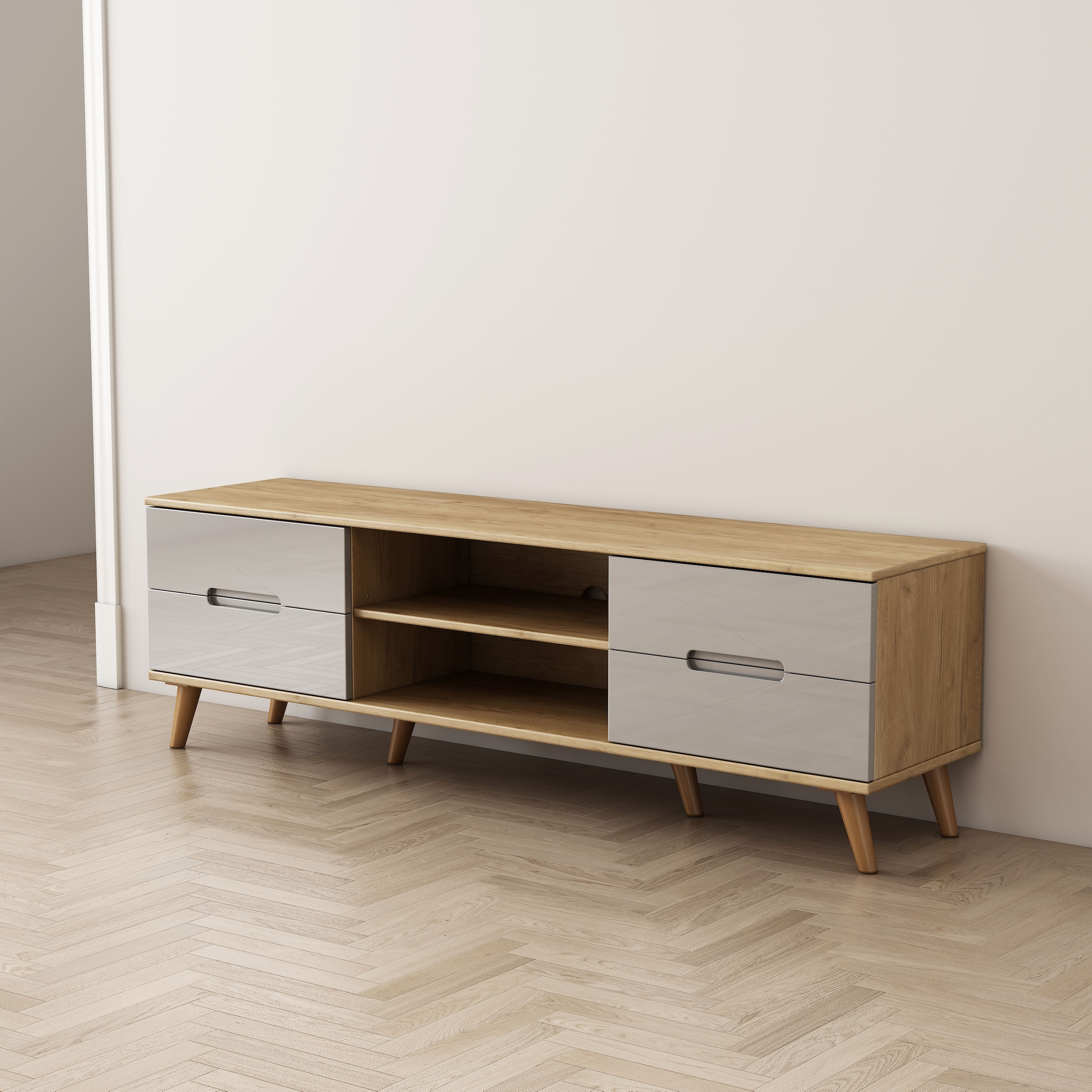 GOODproduct Tableau TV »Lund« glänzende Fronten, Kabeldurchführung, helles Holzdekor, Breite 160 cm