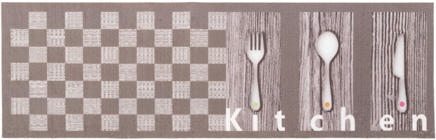 Image of Primaflor-Ideen in Textil Küchenläufer "KITCHEN, Made in Belgium" rechteckig 5 mm Höhe mit Schriftzug & Motiv Besteck, rutschhemmend, waschbar, Küche