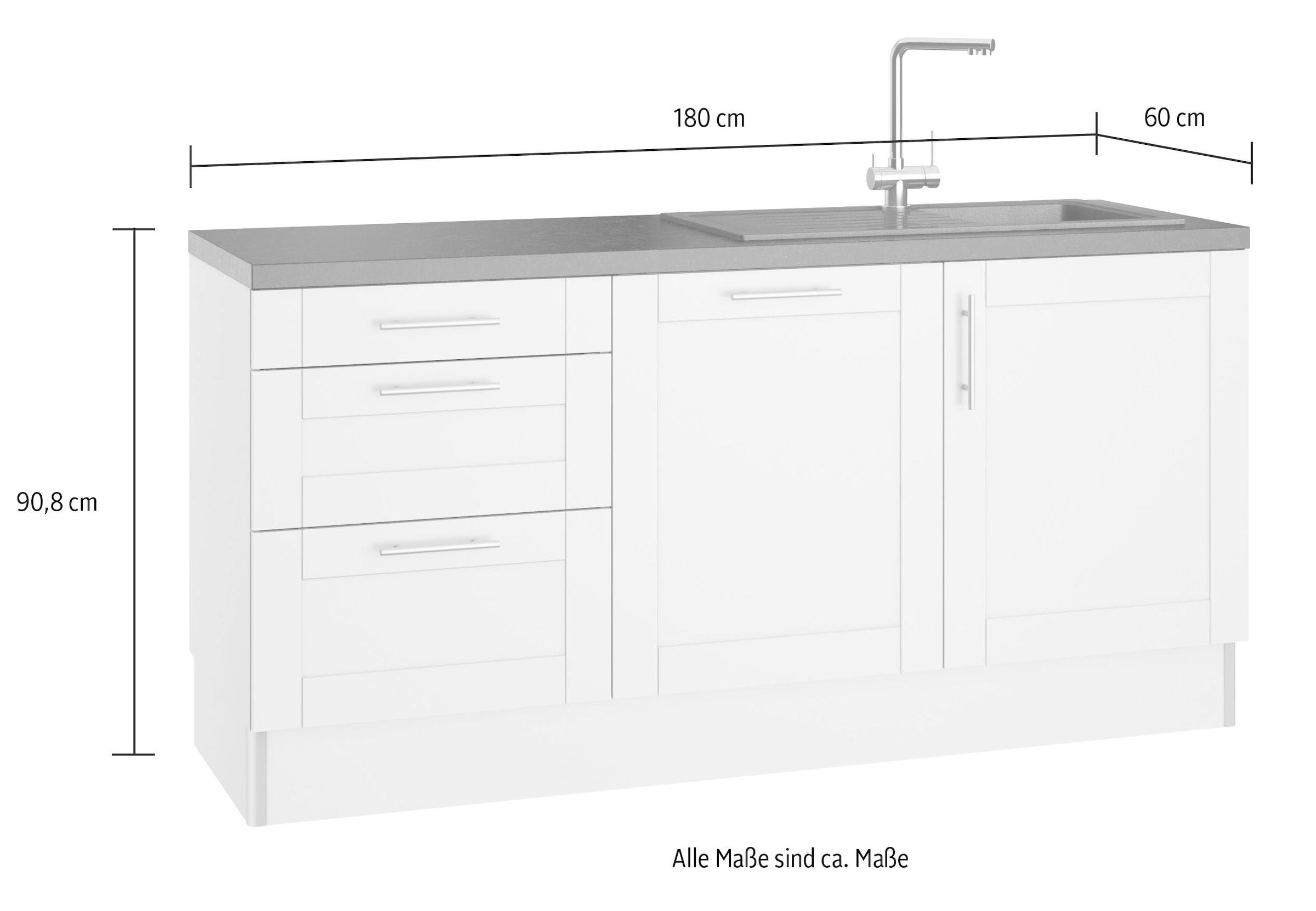♕ OPTIFIT Küche »Ahus«, 180 cm E-Geräten, Soft Fronten Close MDF breit, Funktion, versandkostenfrei auf wahlw.mit