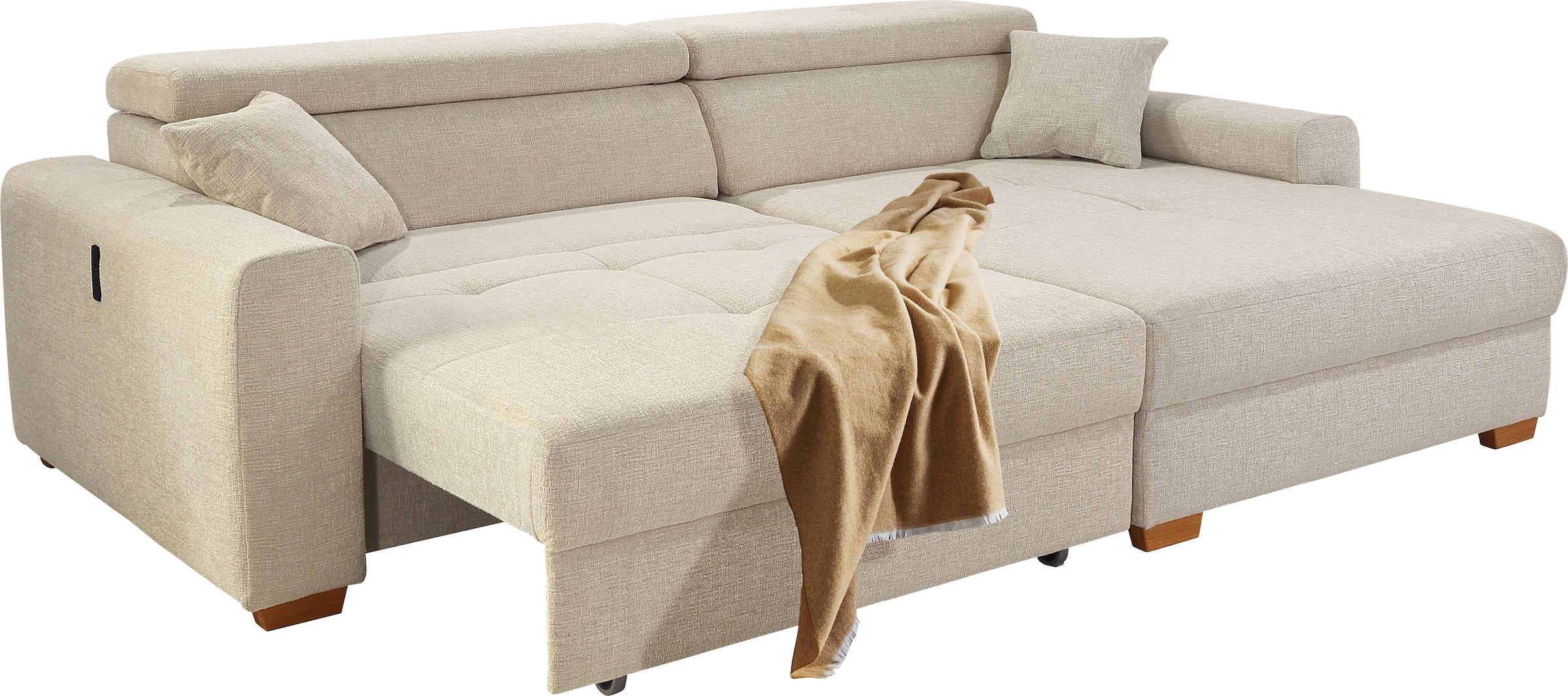 Jockenhöfer Gruppe Canapé d'angle »Slider L-Form, B: 277 cm, mit 60 cm elektr. Sitztiefenverstellung« capacité 140kg, connexion USB, réglage de la tête & coussin décoratif