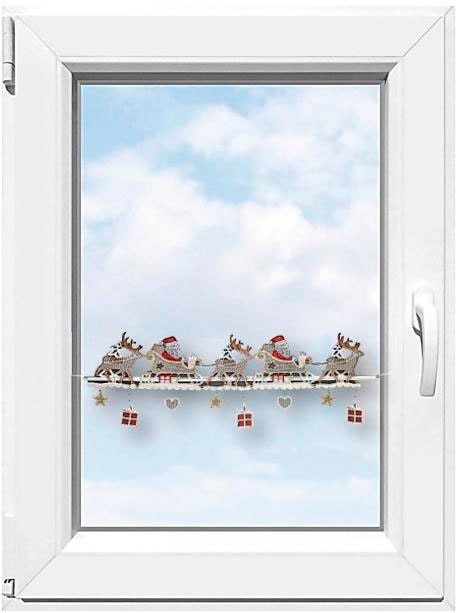 Image of Stickereien Plauen Scheibengardine "Weihnachtsmann" Stangendurchzug 1 Stk. tlg. Fensterdekoration "Weihnachtsmann"