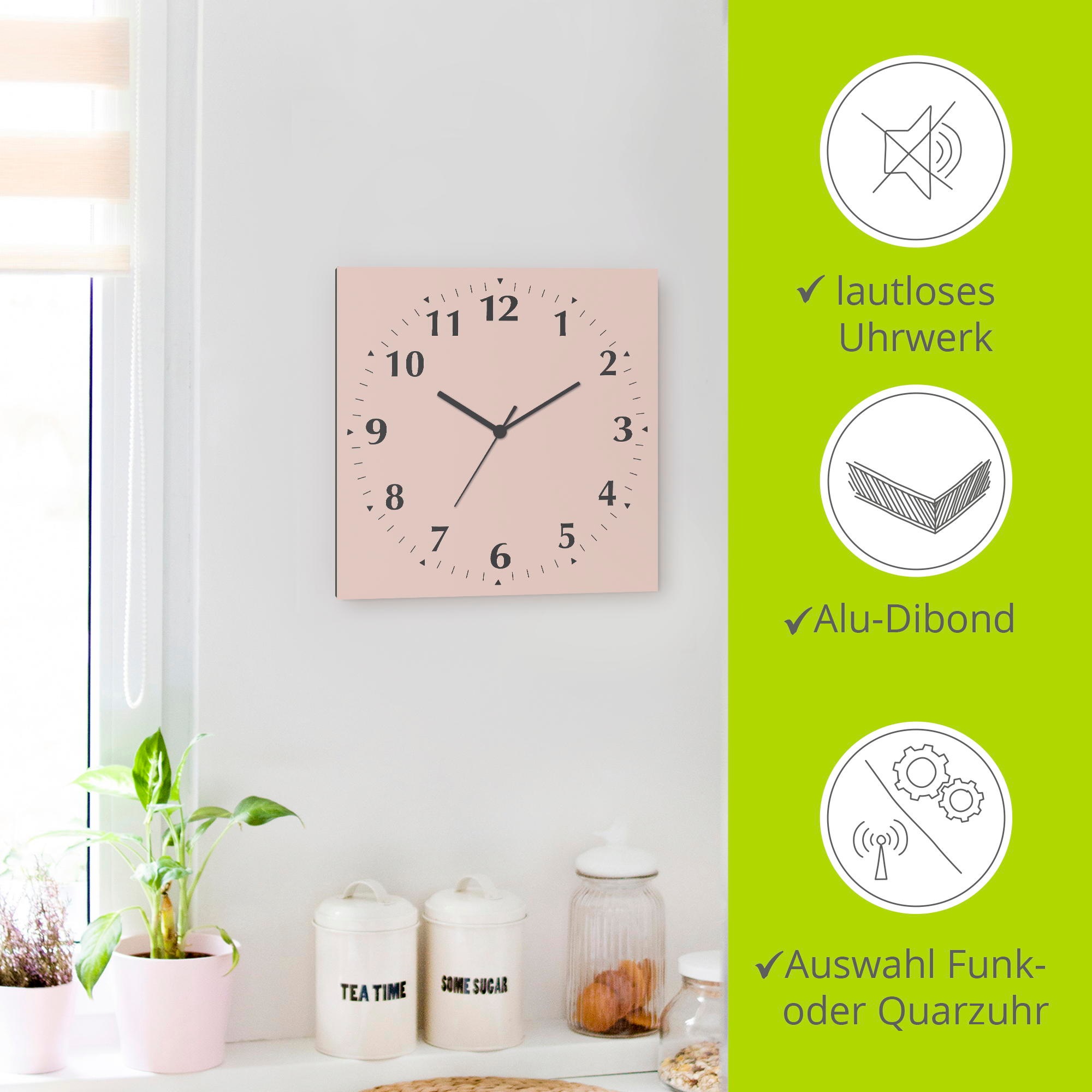 Artland Wanduhr »Uni Trendfarben« wahlweise mit Quarz- oder Funkuhrwerk, lautlos ohne Tickgeräusche