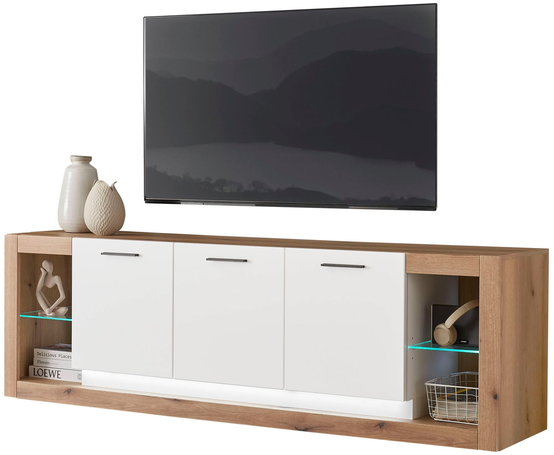 Image of Home affaire Lowboard "Brixen, moderner TV-Schrank, Kommode in Eiche Evoke Dekor mit Weiss" Metallgriffe, ausreichend Stauraum, vielseitig einsetzbar