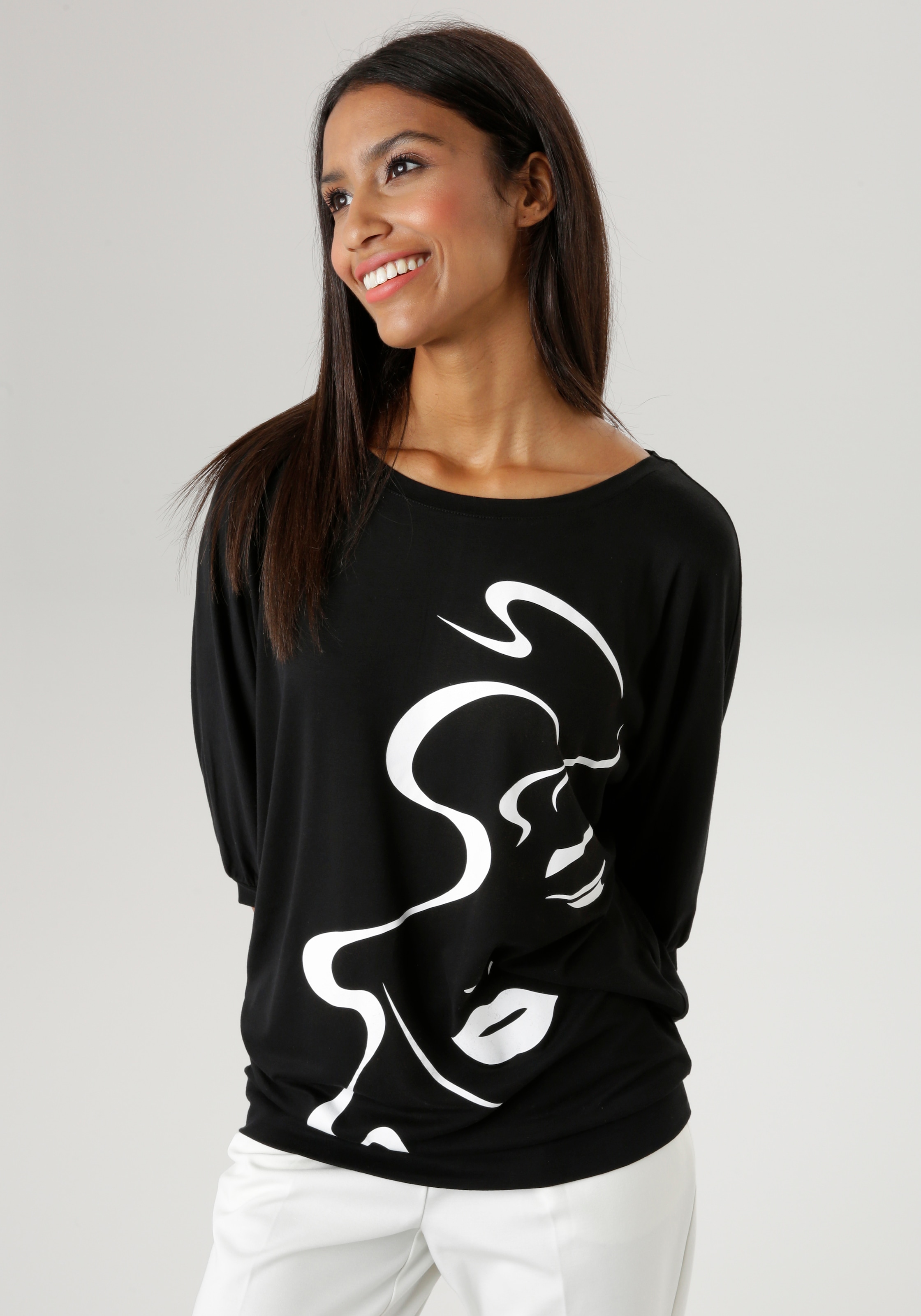 Image of Aniston SELECTED 3/4-Arm-Shirt mit abstraktem Gesichtsdruck