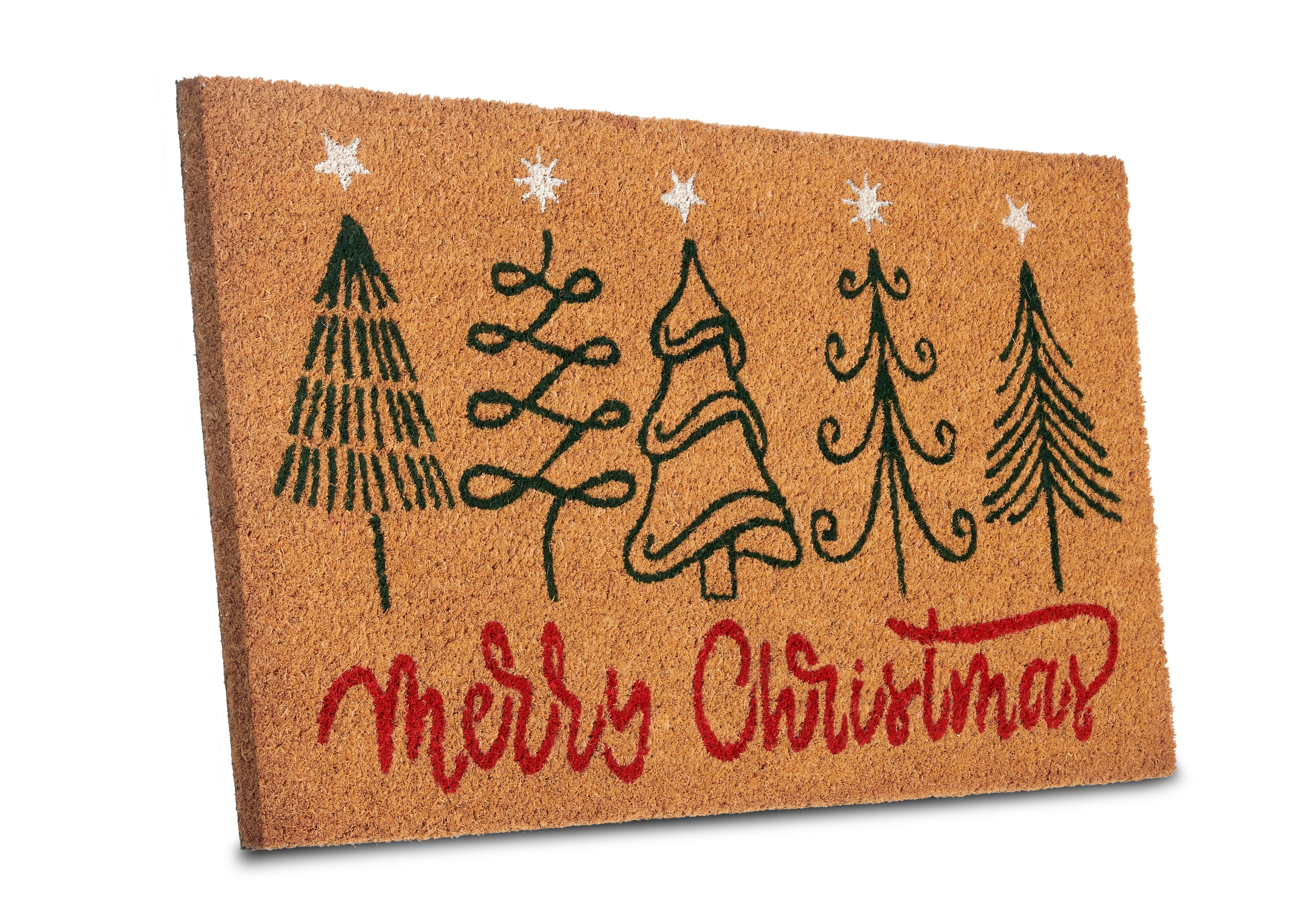 HANSE Home Fussmatte »Kokos Five Christmas Trees, Türmatte«, rechteckig, 15 mm Höhe, Schmutzfangmatte, Rutschfest, Outdoor, Weihnachten, Kokosmatte, Flur
