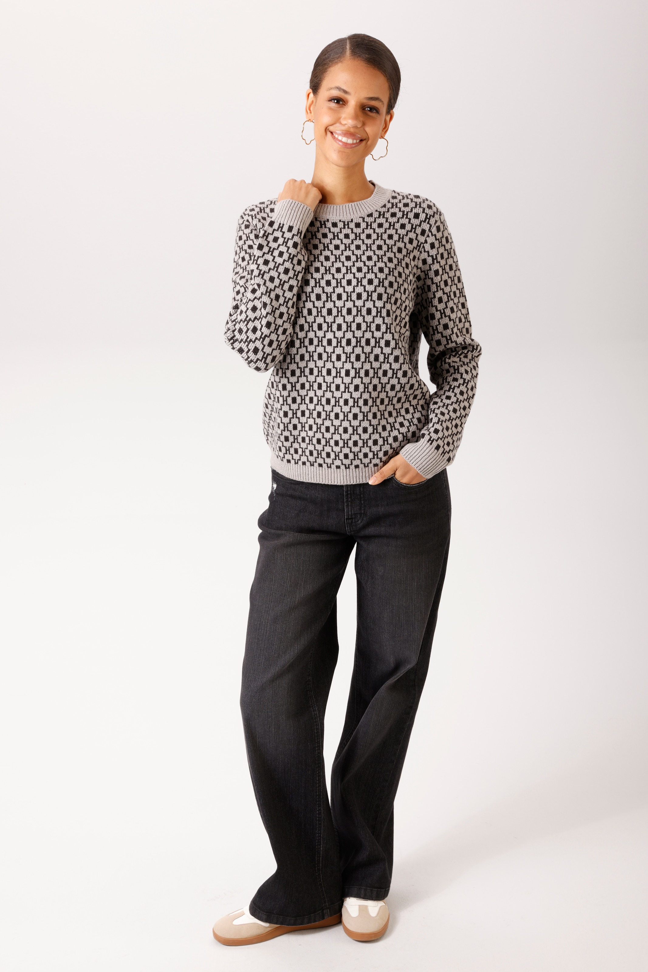 Aniston CASUAL Pull en tricot avec motif graphique look rétro - NOUVELLE COLLECTION