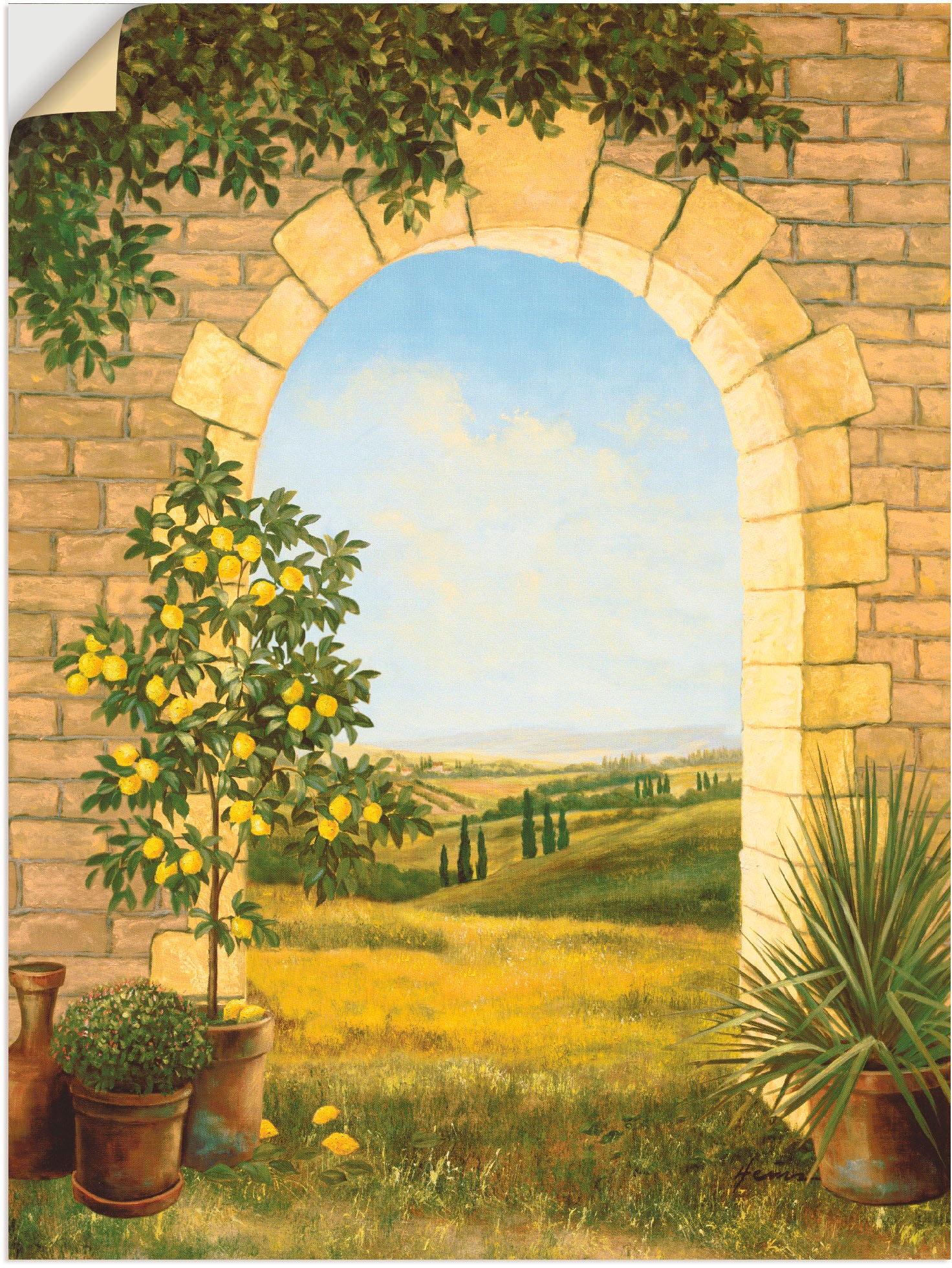 Image of Artland Wandbild »Zitronenbaum vorm Torbogen II«, Fensterblick, (1 St.), in vielen Grössen & Produktarten - Alubild / Outdoorbild für den Aussenbereich, Leinwandbild, Poster, Wandaufkleber / Wandtattoo auch für Badezimmer geeignet bei Ackermann Versand Sc