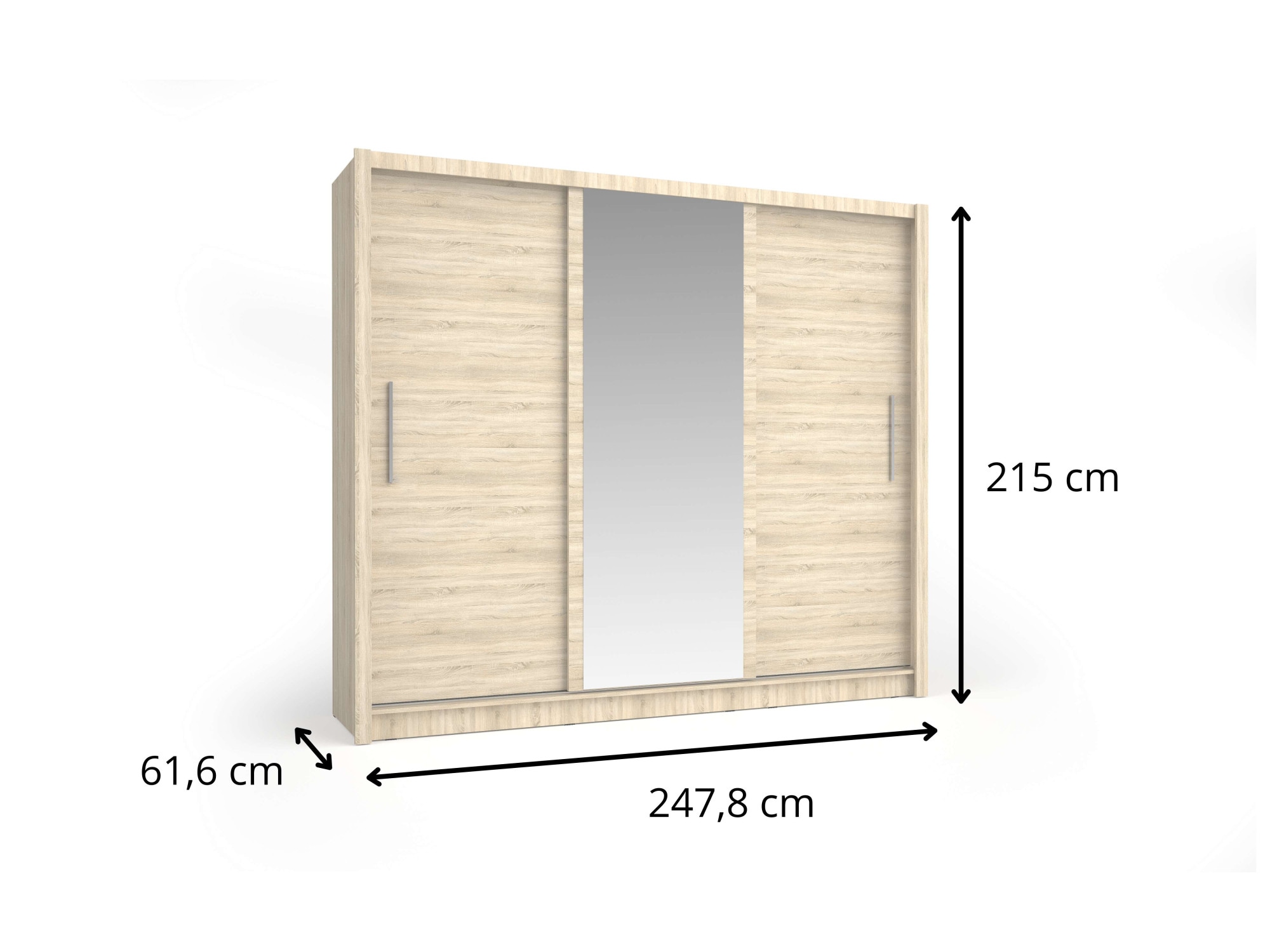 Home affaire Kleiderschrank »BELAVIEN Schwebetürenschrank mit 15 Fächer, Kleiderstange und Spiegel« Garderobe mit 3 Schwebetüren und Spiegel, Masse B/T/H: 247,8/61,6/215