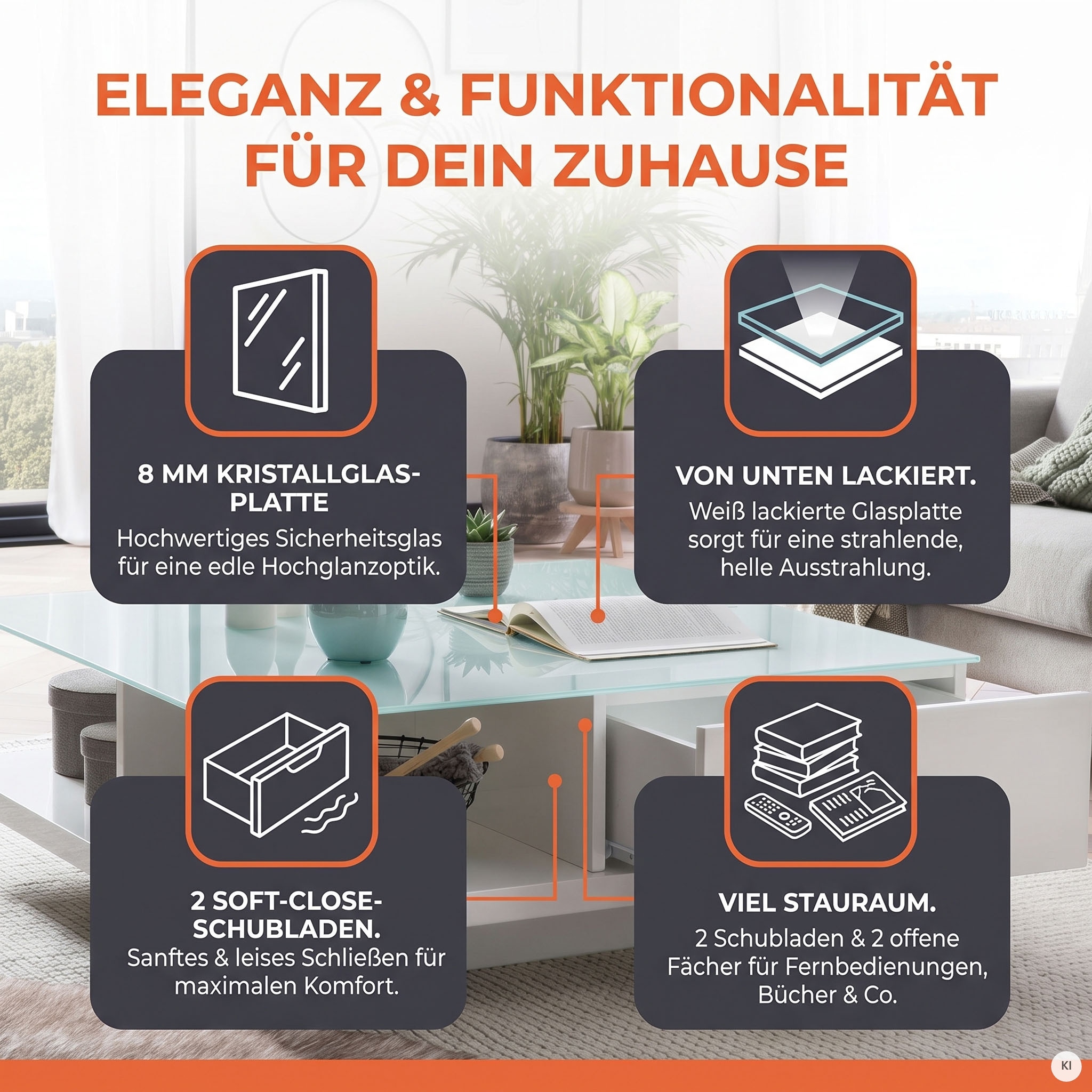 SalesFever Table basse »im minimalistischen Stil« Plateau de table en verre trempé cristallin