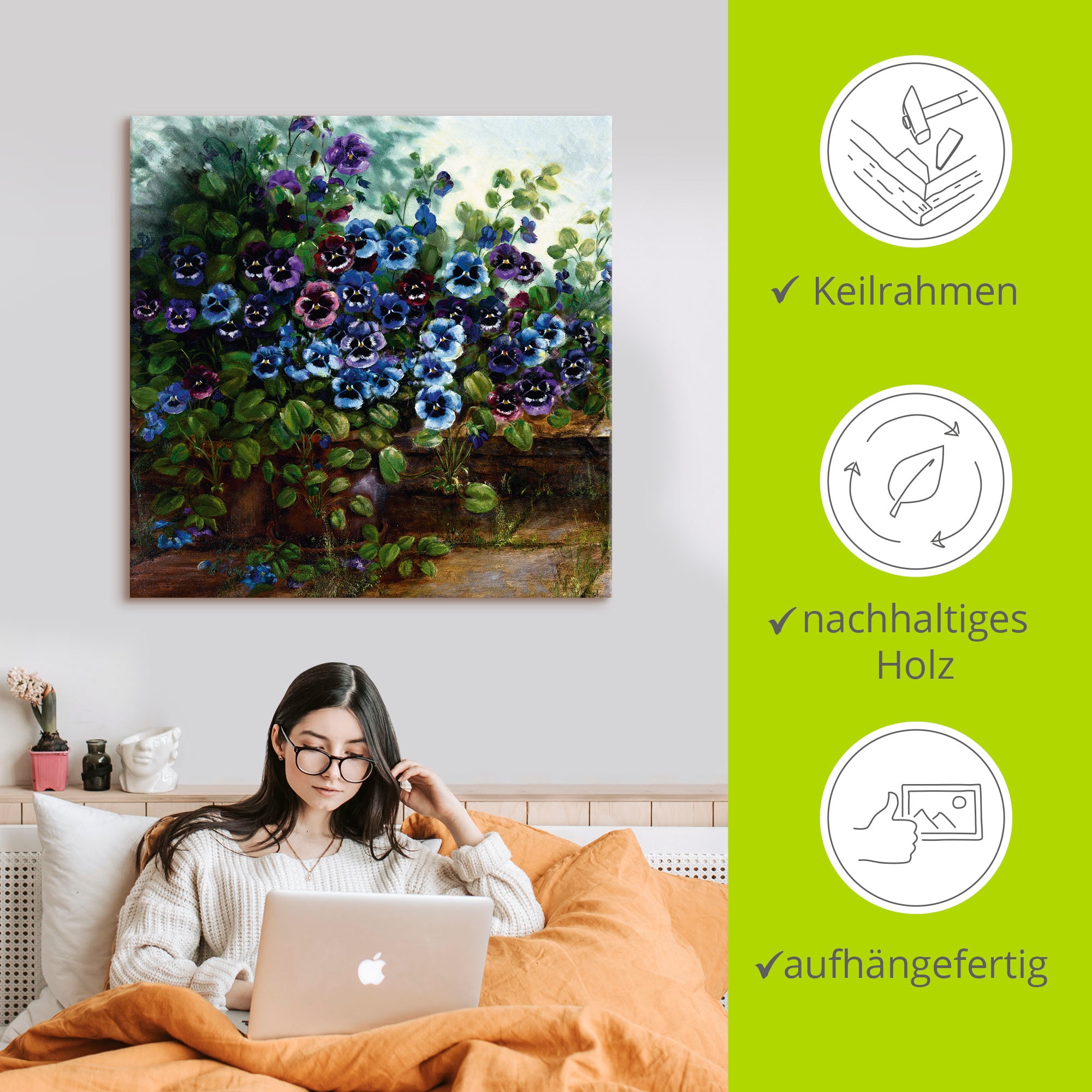 Artland Leinwandbild »Stiefmütterchen II« Blumen 1 Stk. tlg. auf Holzrahmen gespannt