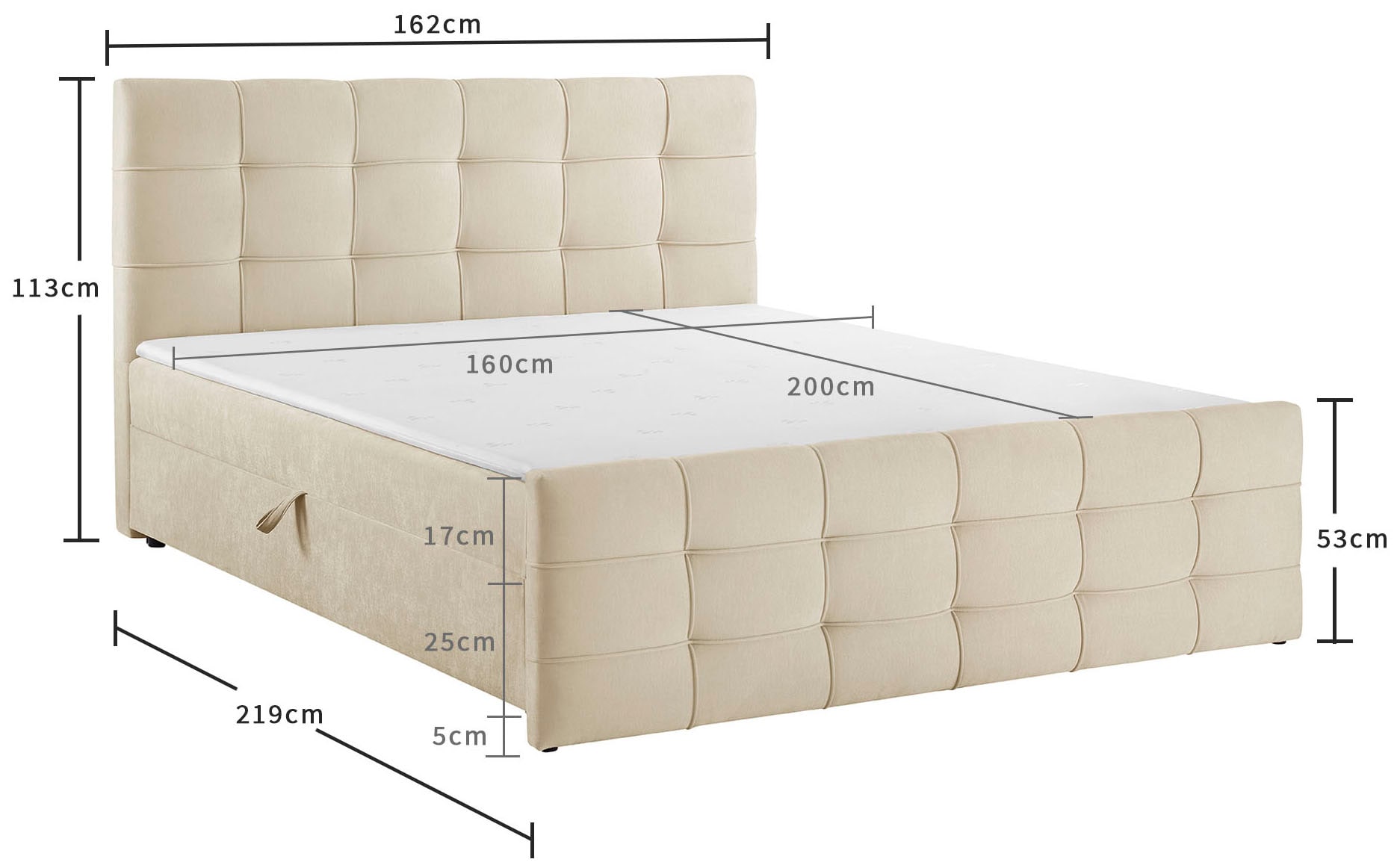 GOODproduct Boxbett »LILIENNE, Polsterbett mit Bettkasten und Taschenfederkernmatratze H3« mit Kaltschaumtopper, Chenille-Bezug, 160x200 & 180x200 cm