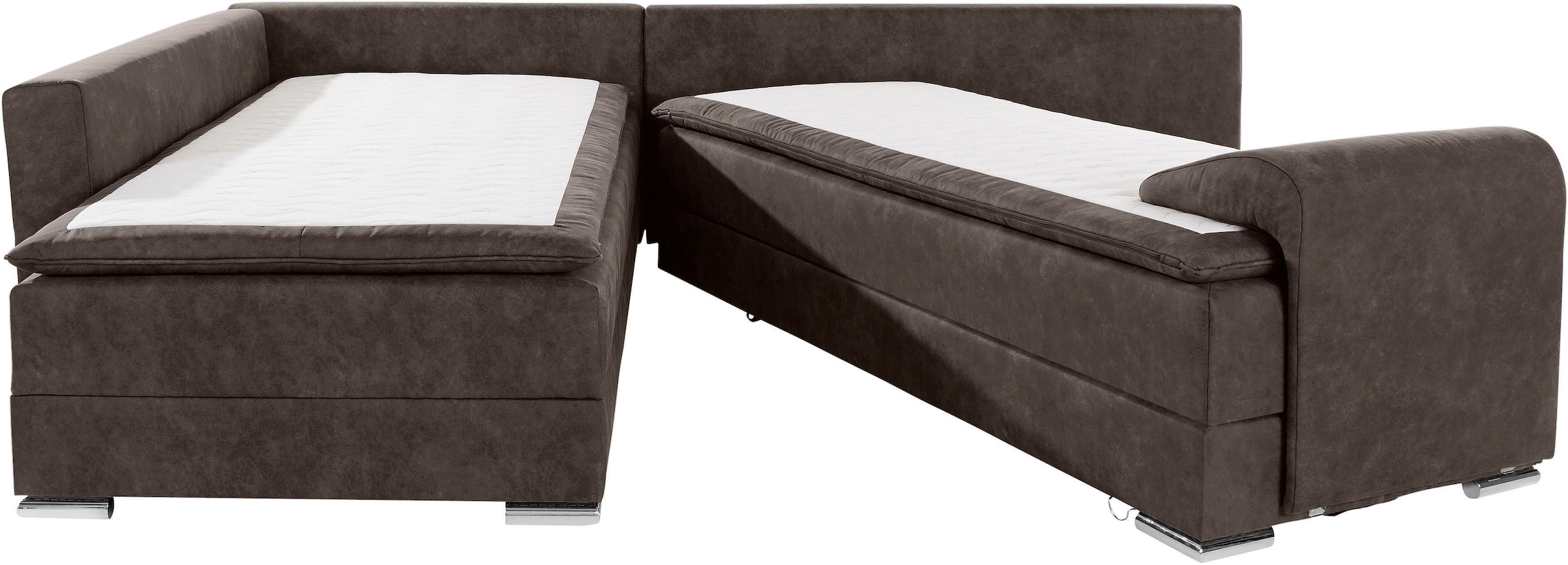 INOSIGN Ecksofa »Boxspringbett Night & Day L-Form mit Dauer-Schlaffunktion mit Armlehne«, mit Boxspring-Bettfunktion 180x200 cm und Bettkasten, Dauerschläfer!