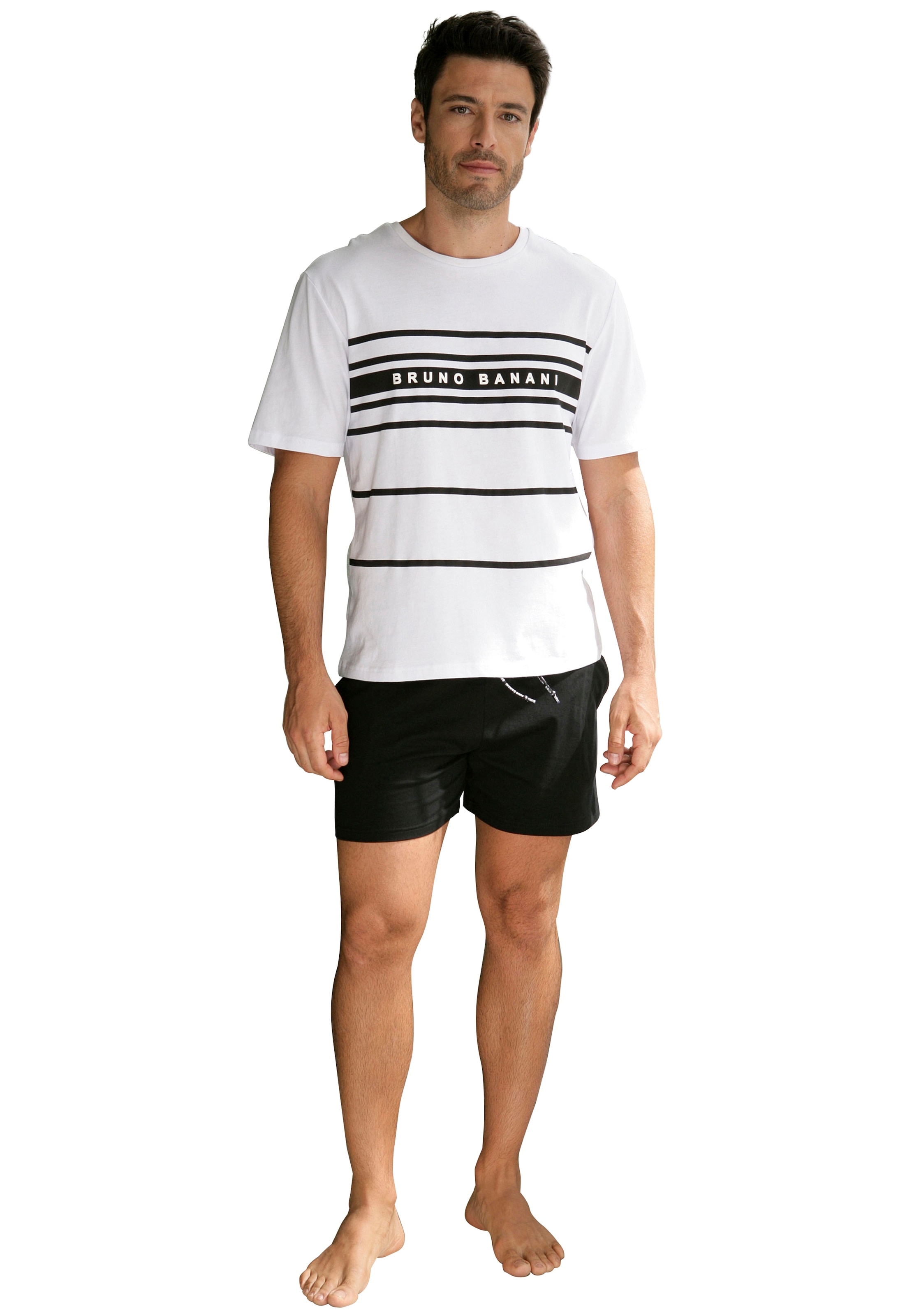 Bruno Banani Pyjama, (Spar-Set, 3 tlg.), Shirt mit Shorts und langer Hose