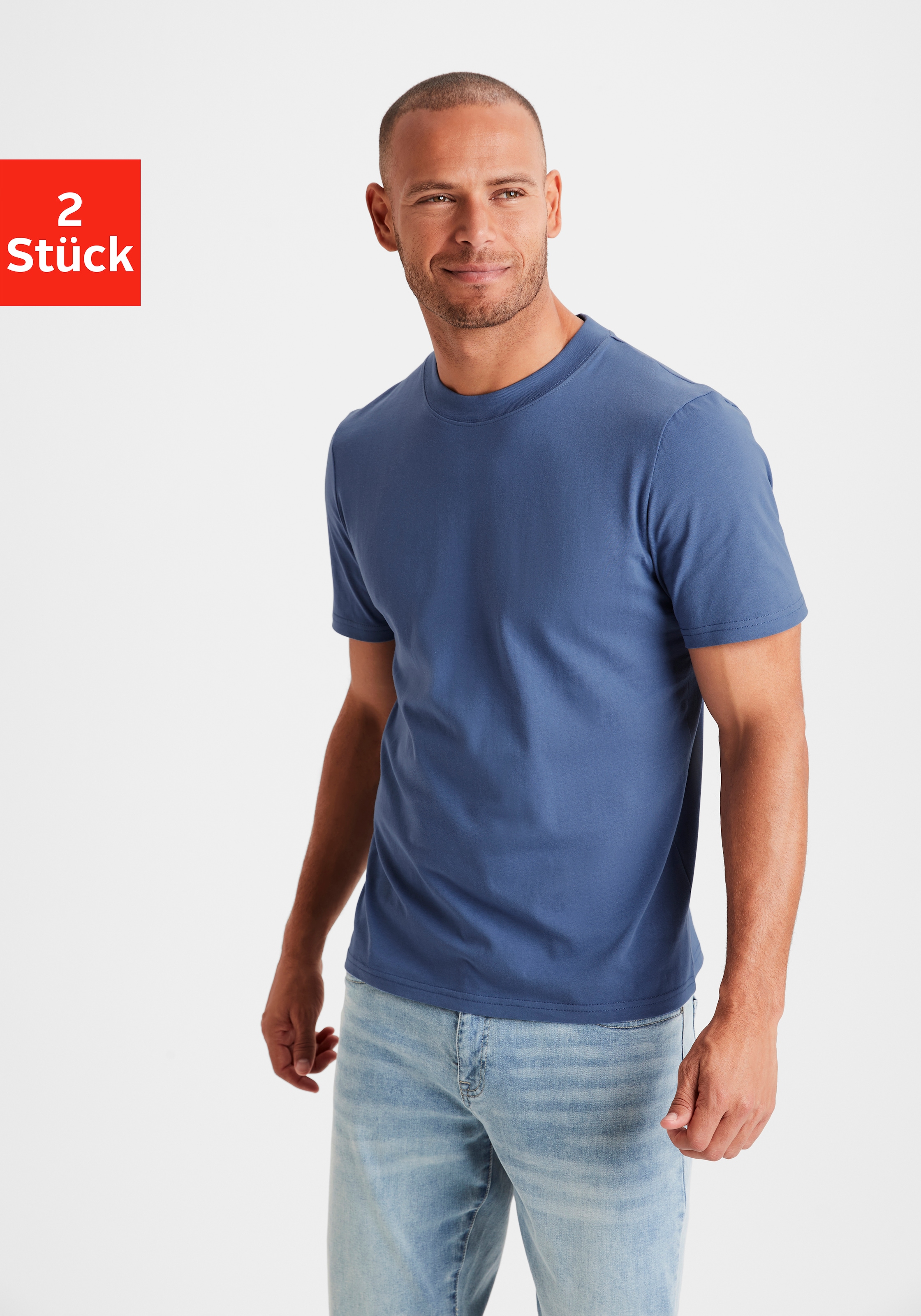 T-Shirt, (2er-Pack), Freizeitshirt mit Kurzarm, Rundhals aus reine Baumwolle