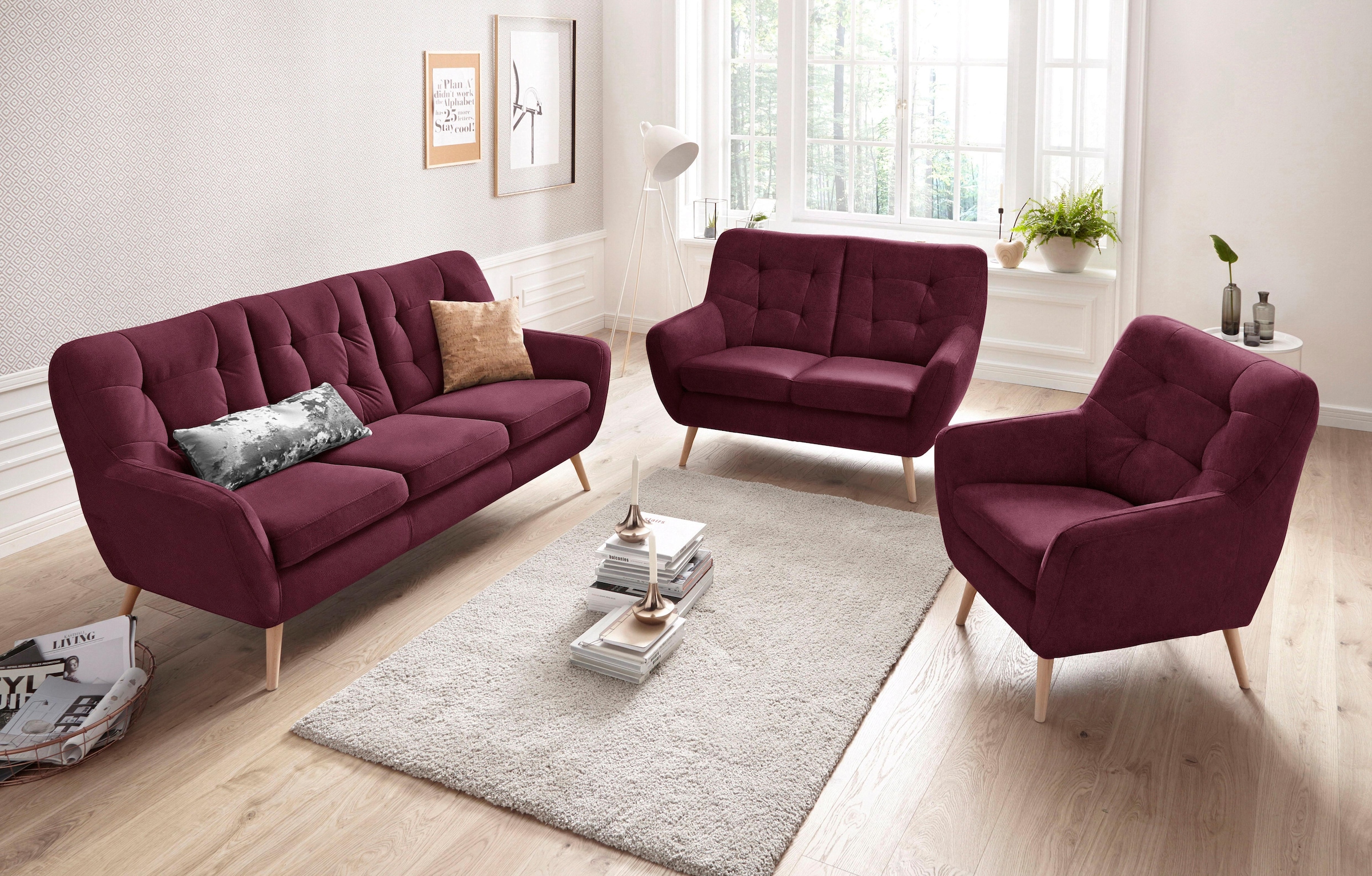 exxpo - sofa fashion Sessel »Scandi, Loungesessel mit tollem Sitzkomfort, hochwertige Polsterung«, bequem, hohe Holzfüsse