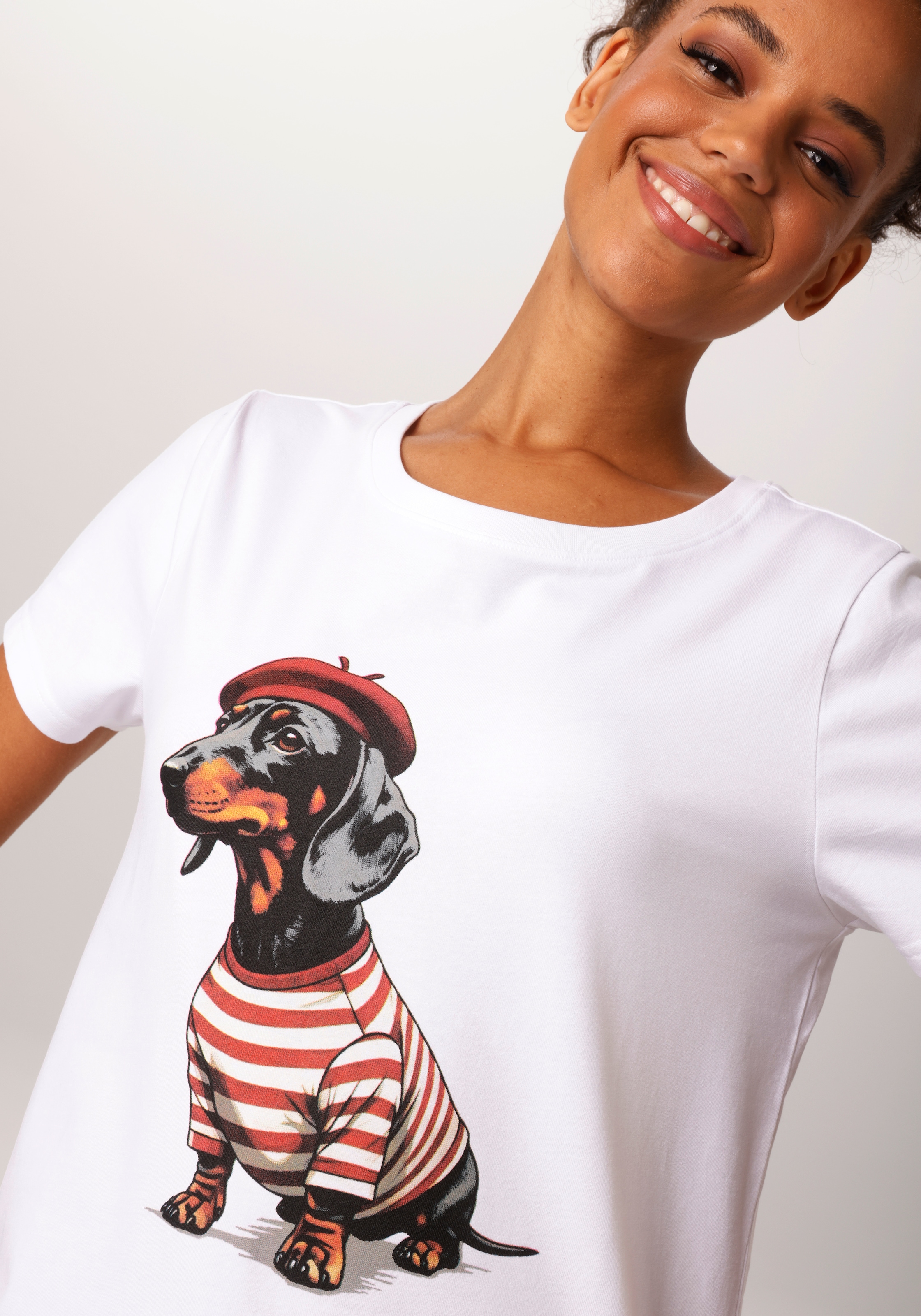 Aniston CASUAL T-shirt imprimé avec un teckel ou un carlin - à vous de choisir