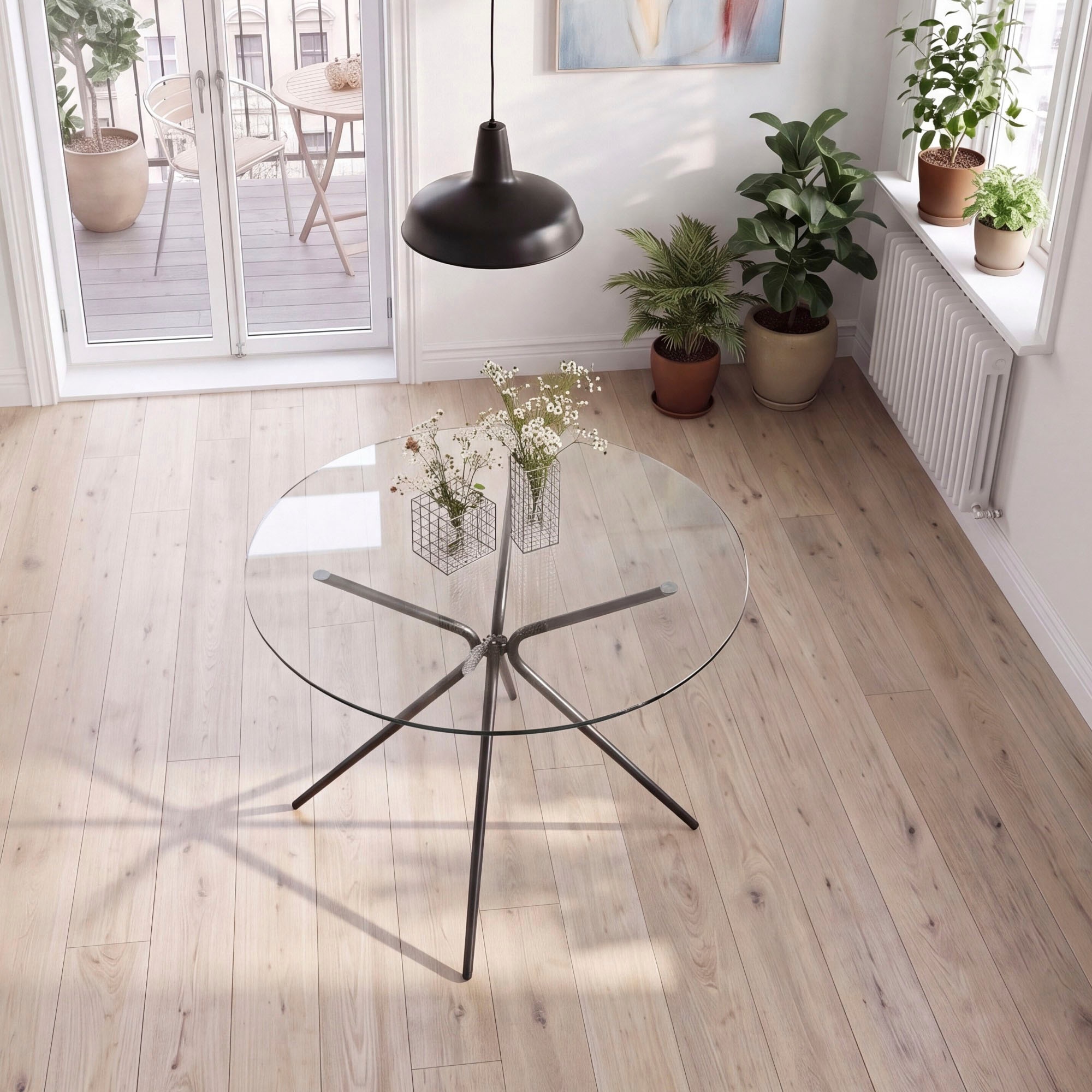 GOODproduct Glastisch »Silvi« Esstisch, Glastisch, Küchentisch,  rund, Ø 110 cm, schwarzes Metallgestell