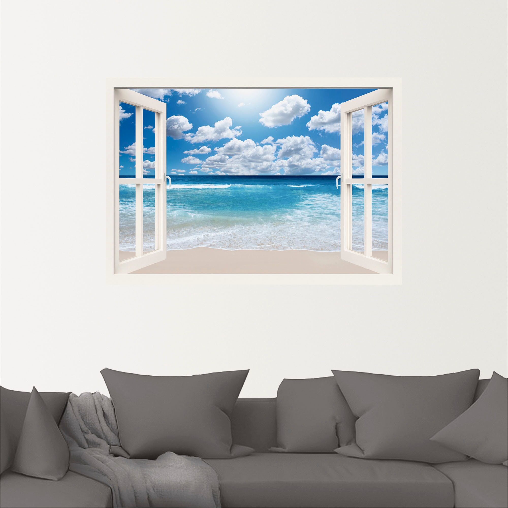 Artland Wandbild »Fensterblick Grossartige Strandlandschaft«, Fensterblick, (1 St.), als Leinwandbild, Poster, Wandaufkleber in verschied. Grössen