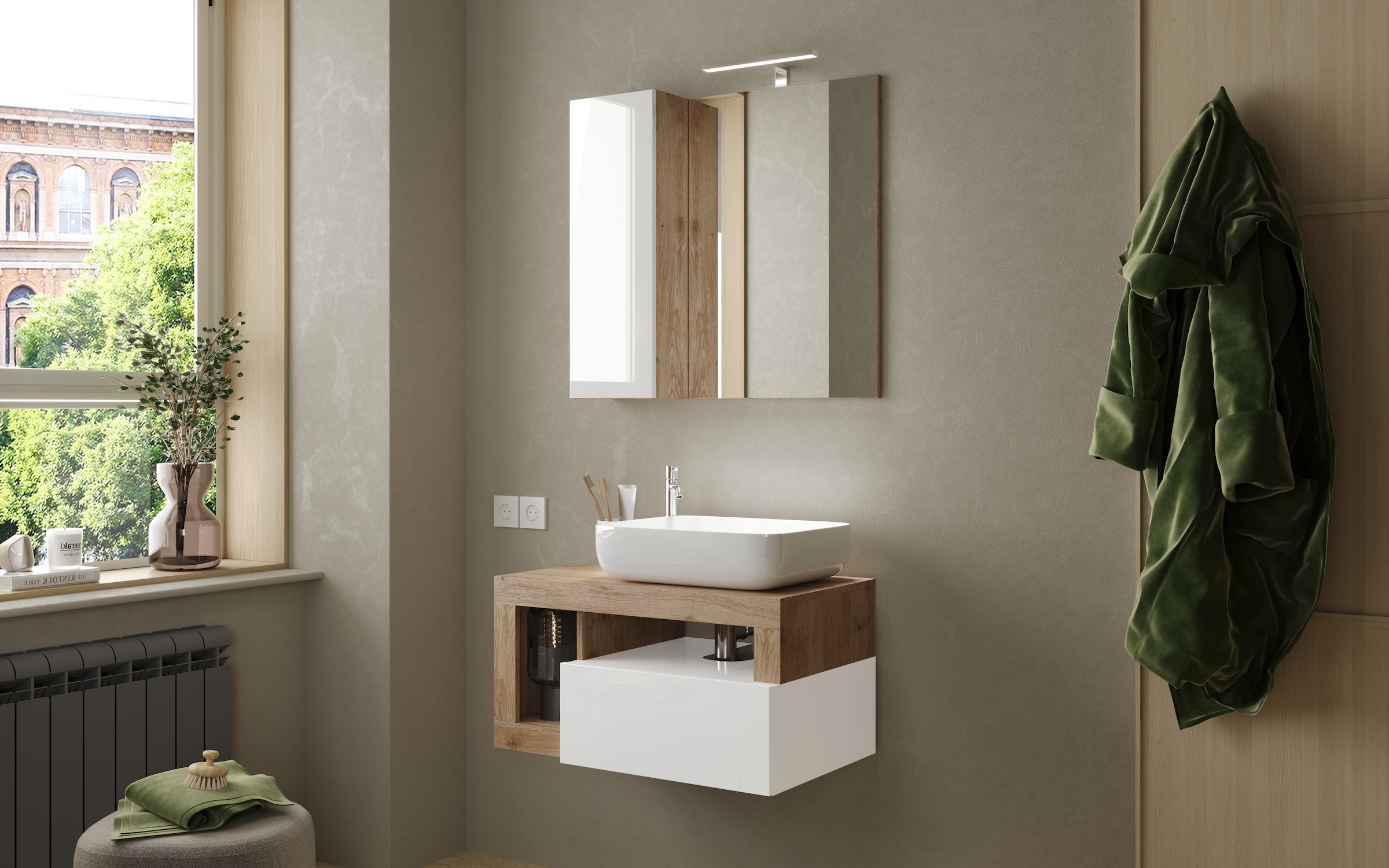 welltime Table de lavage »Hamburg« 1 Schubkasten, Breite 79 cm, Soft-Close, inkl. Keramik-Aufsatzbecken