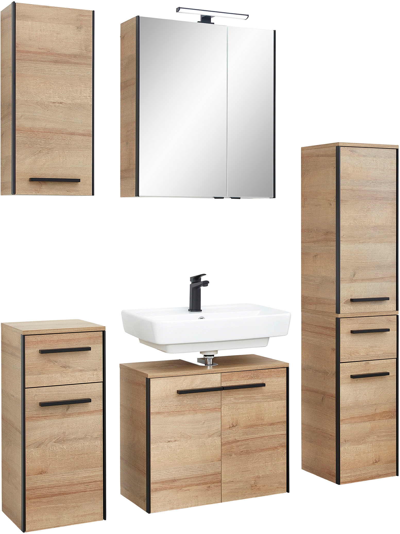 Saphir Ensemble de meubles de salle de bain »Quickset 395 5-teilig, Waschbeckenunterschrank mit LED-Spiegelschrank« 6 cuis tlg.