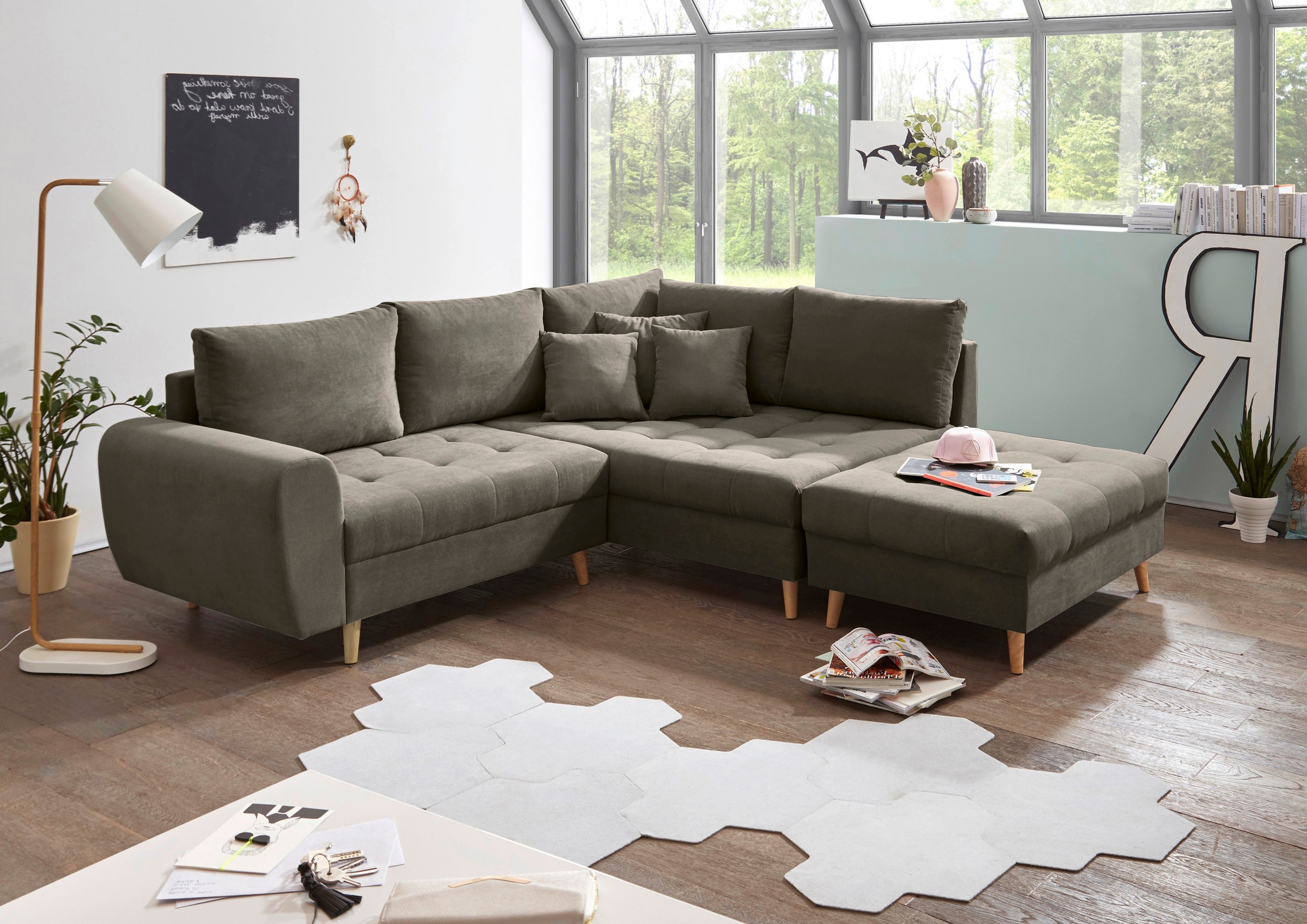 ED EXCITING DESIGN Ecksofa »Alice L-Form« mit Hocker & 3 Zierkissen
