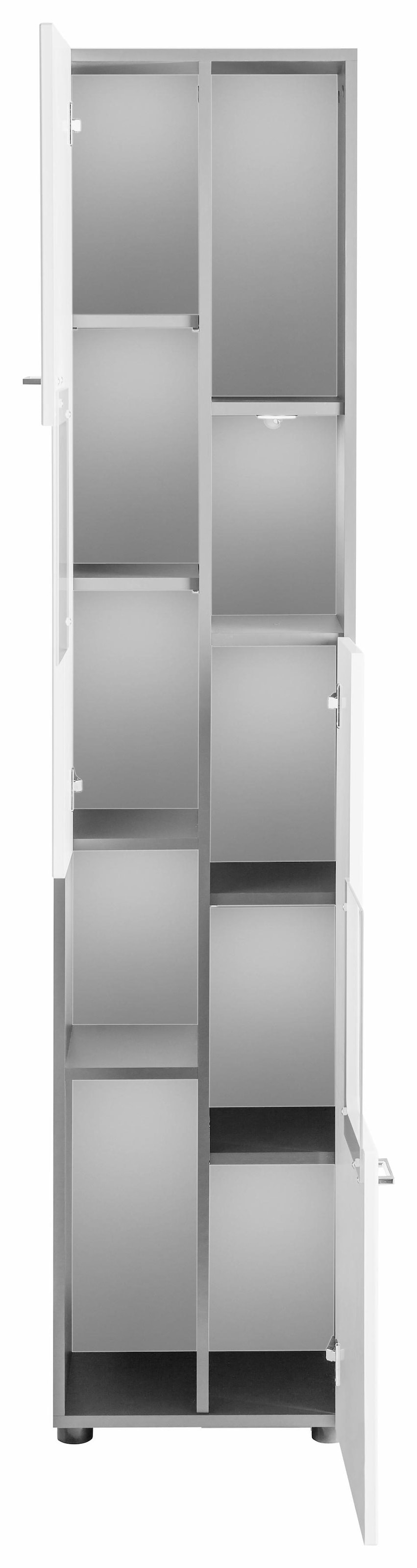 welltime Hochschrank »Tias«, Badezimmerschrank mit 2 offenen Fächern - Badschrank in Weiss Hochglanz